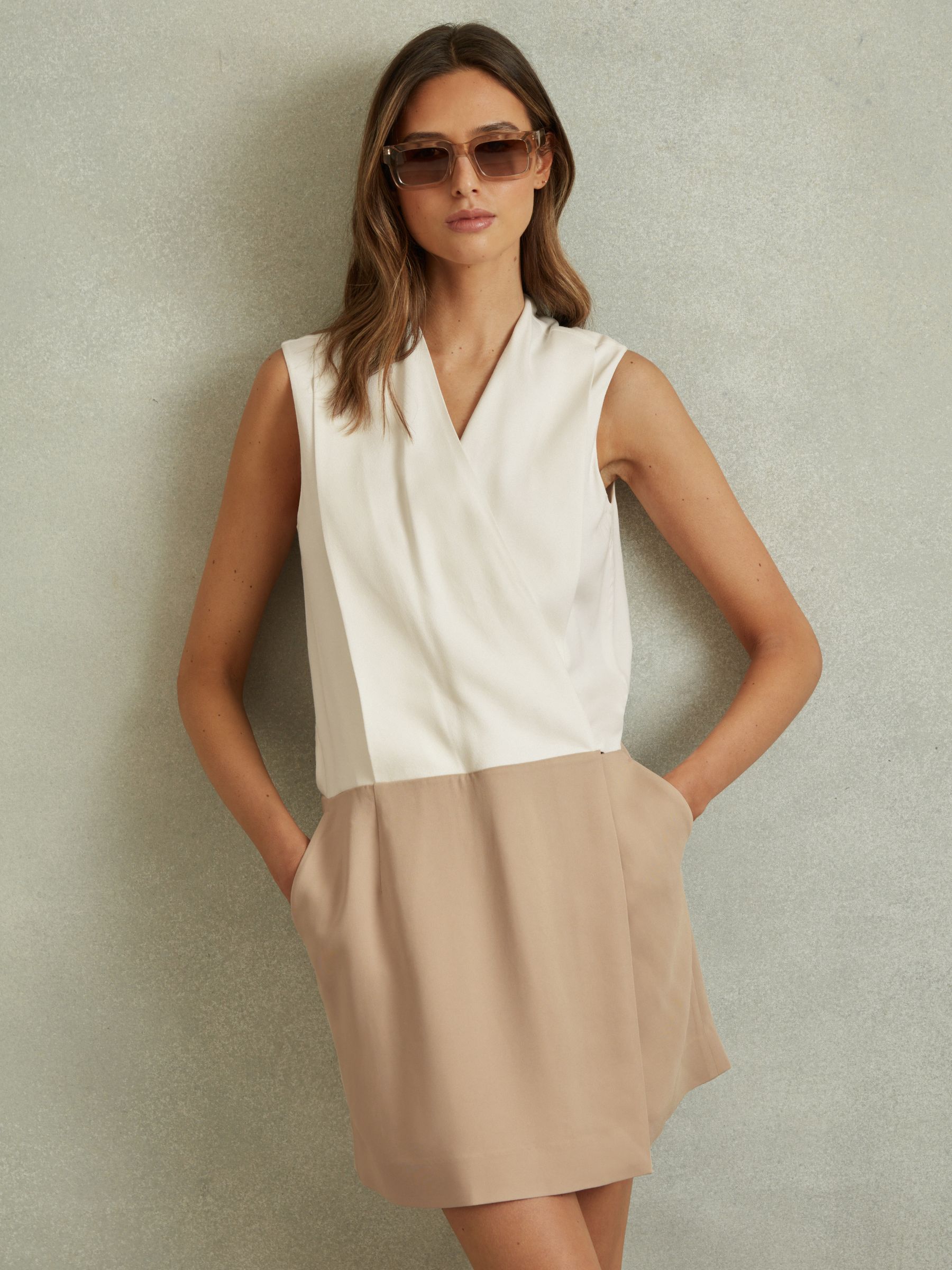 Wrap-Front Shift Dress in Nude/Ivory