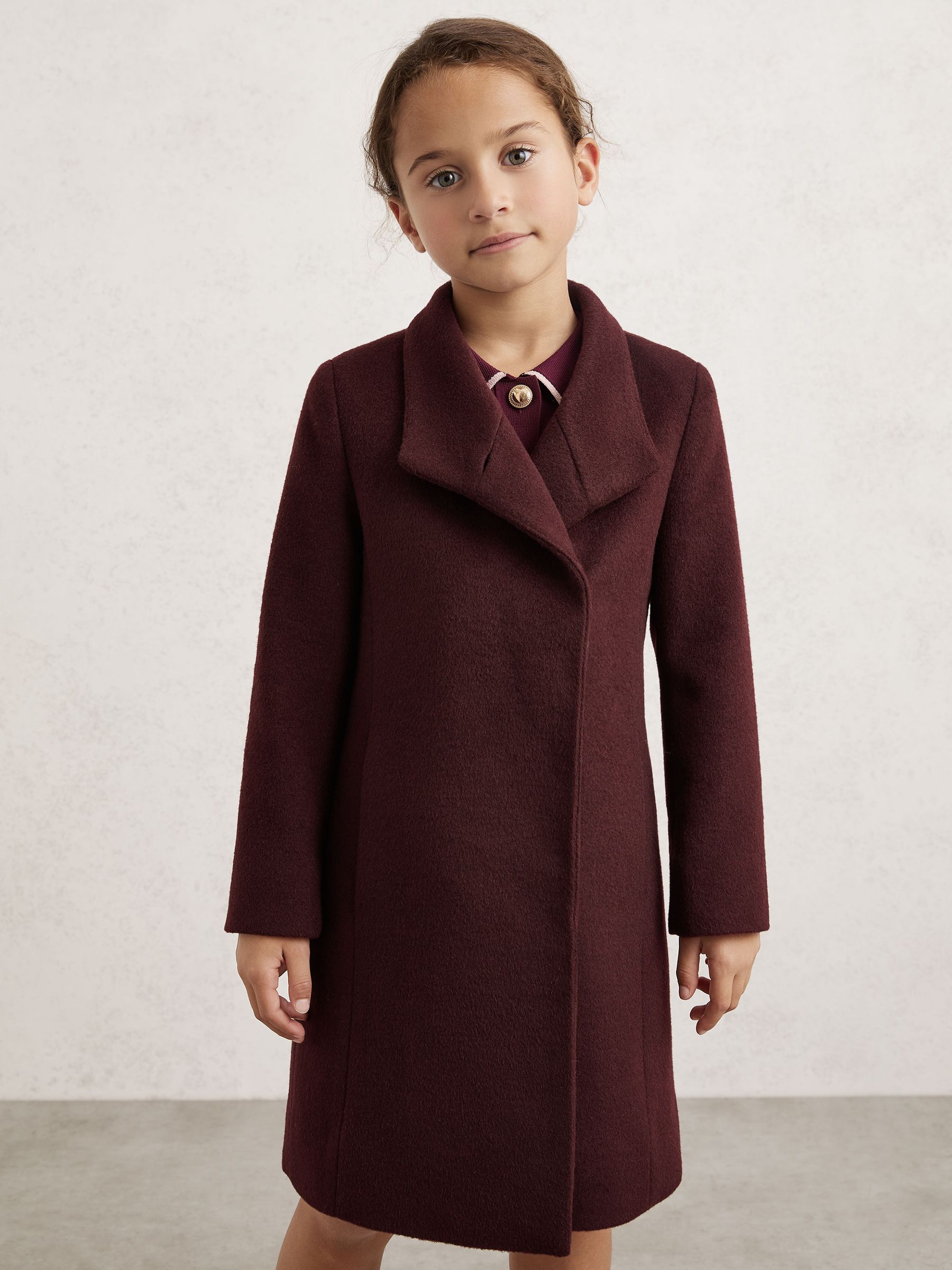 Wool-Blend Funnel-Neck Coat in Burgundy