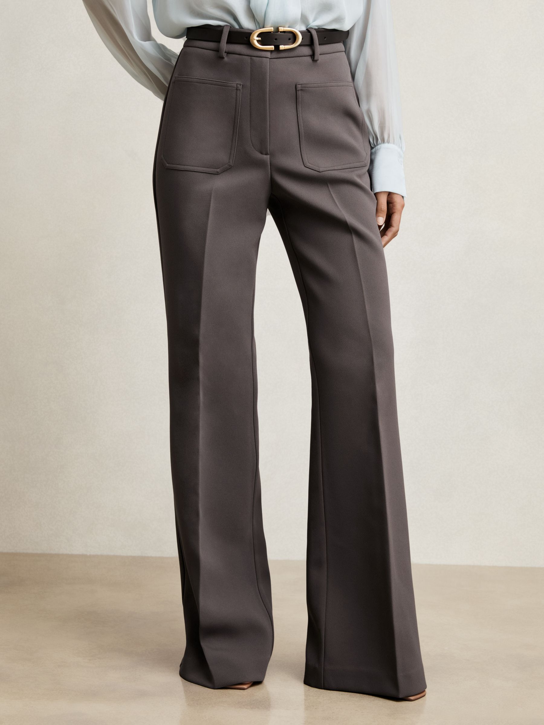 Twill Patch-Pocket Flared Trousers in Mauve Neutral