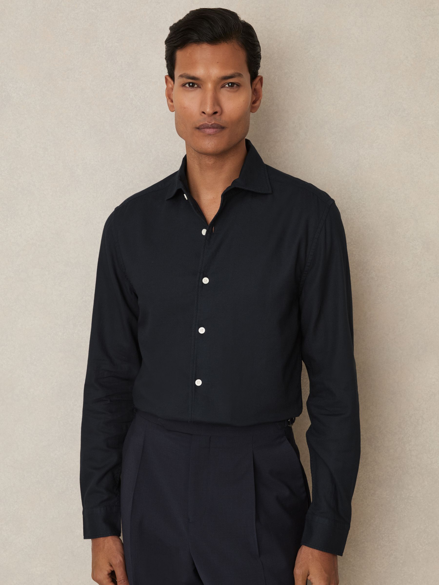 Cotton-Piqué Garment-Dyed Shirt in Navy