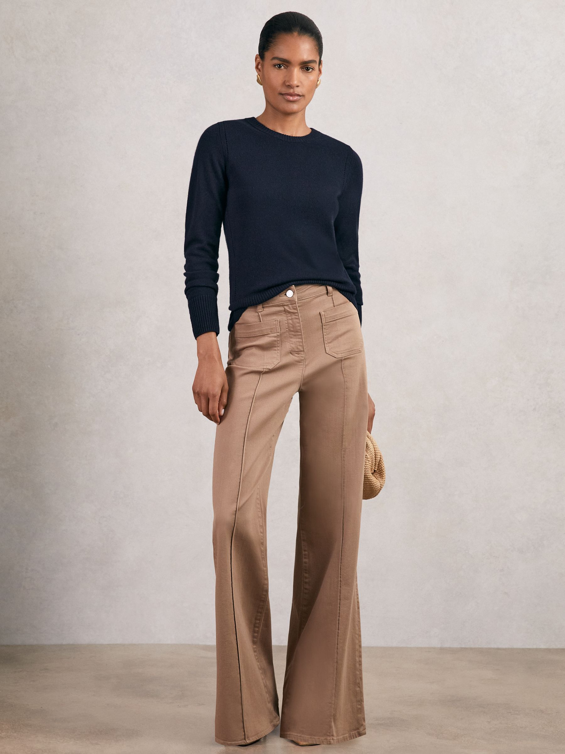 Wool-Blend Open-Stitch Jumper with Cashmere in Navy