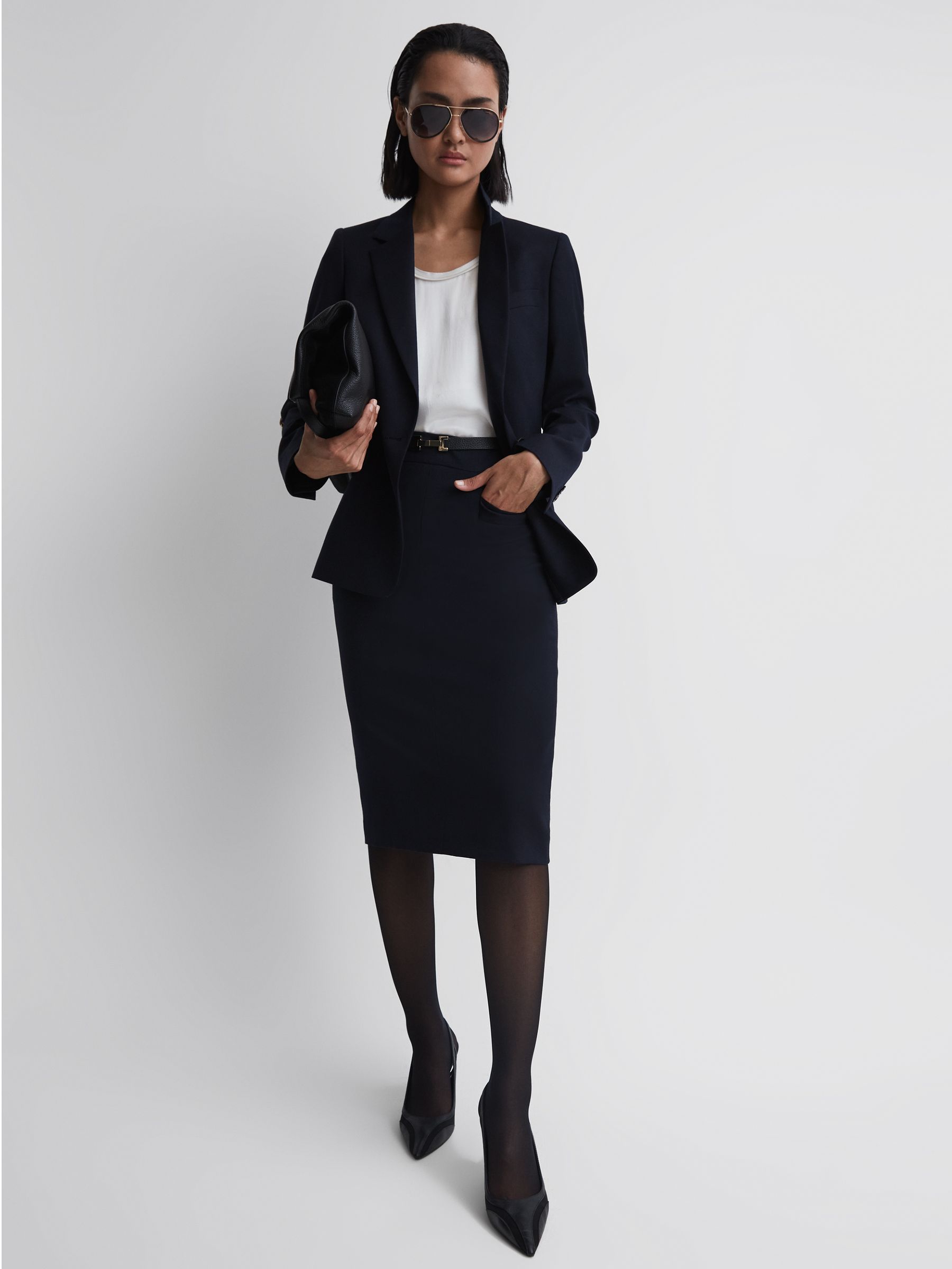Petite Tailored Pencil Skirt in Navy