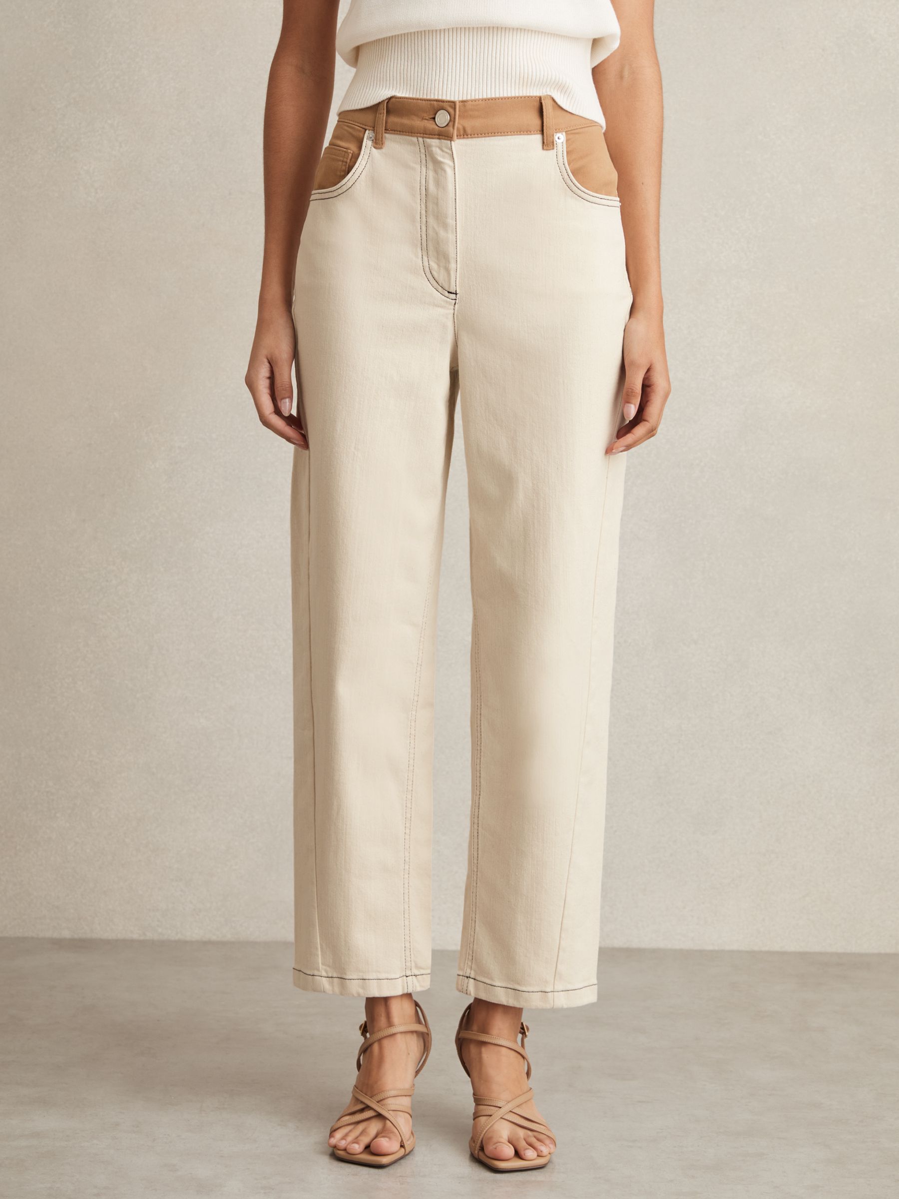 Petite Colour-Block Straight-Leg Jeans in Ecru