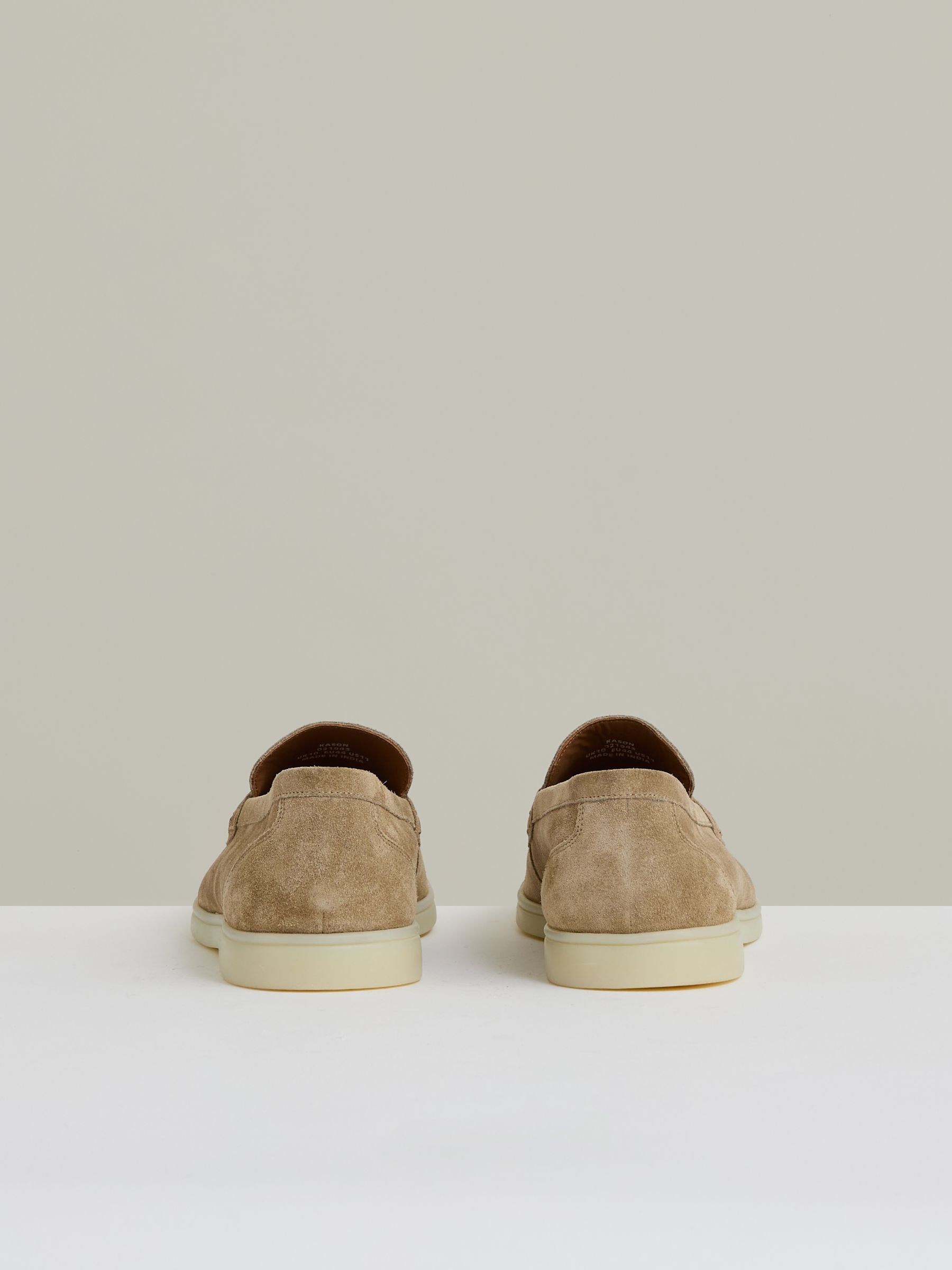 Suede Slip-On Loafers in Light Stone