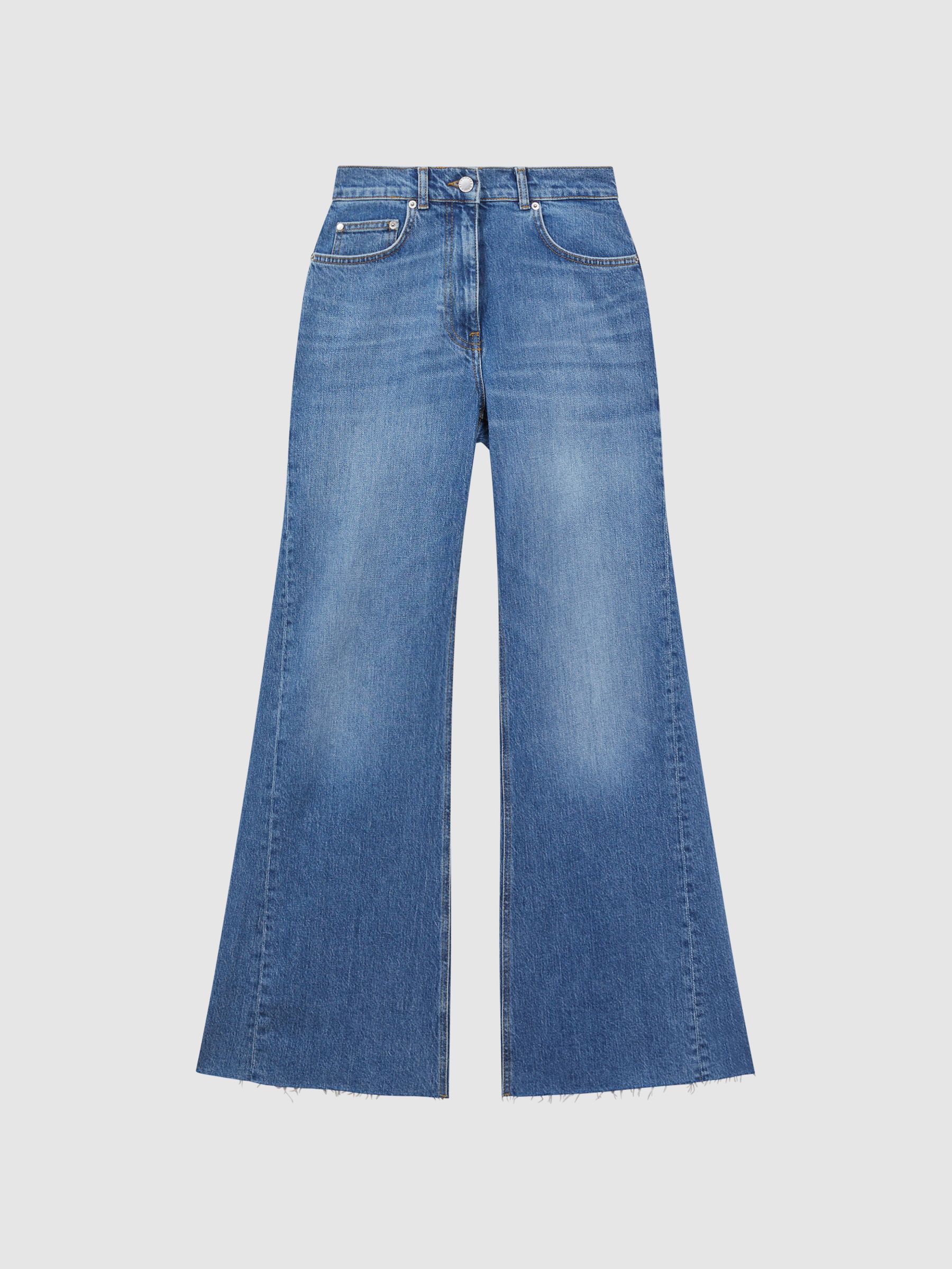 Petite Mid Rise Wide Leg Jeans in Mid Blue