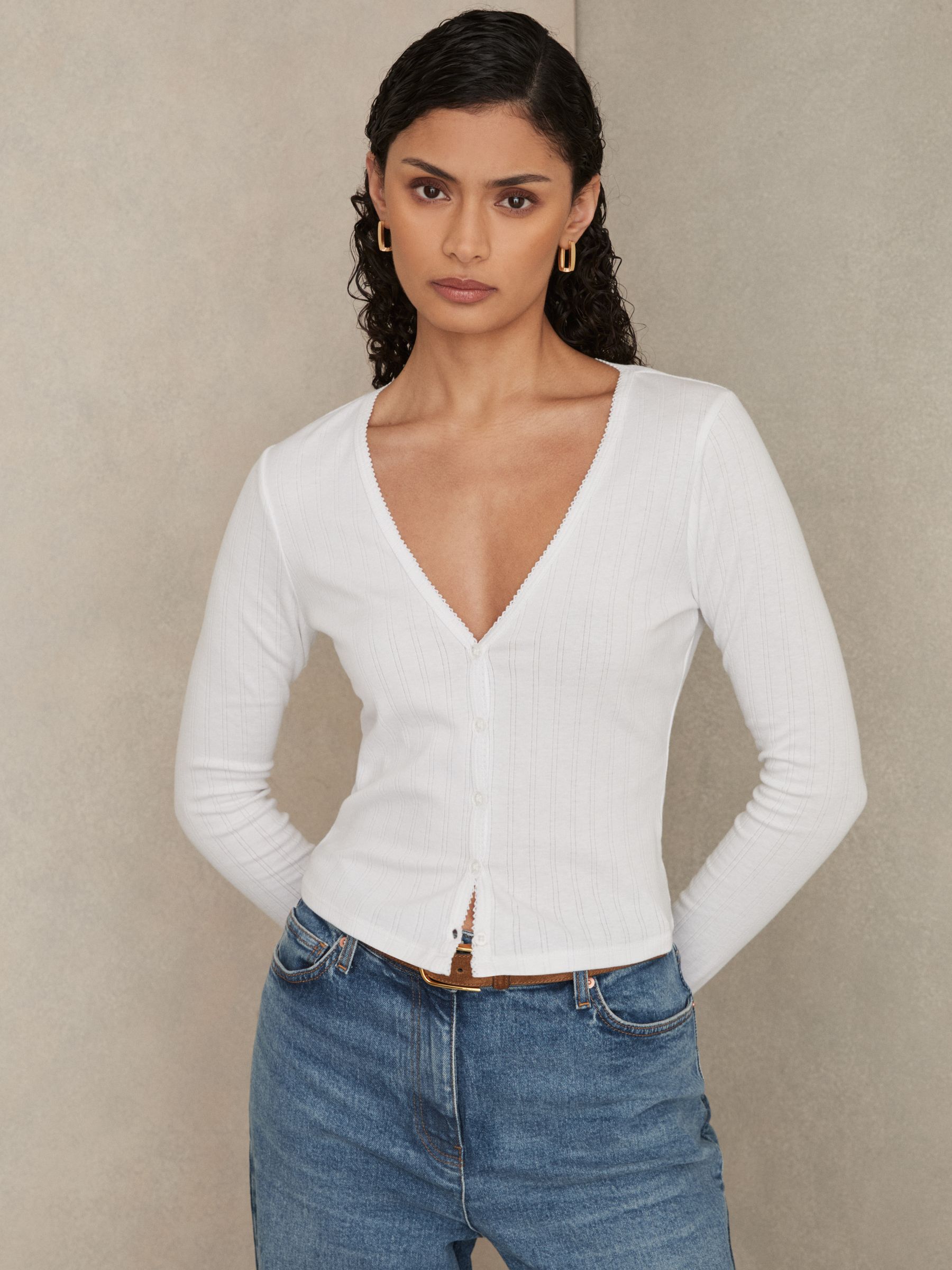 Good American Pointelle Cardigan in White