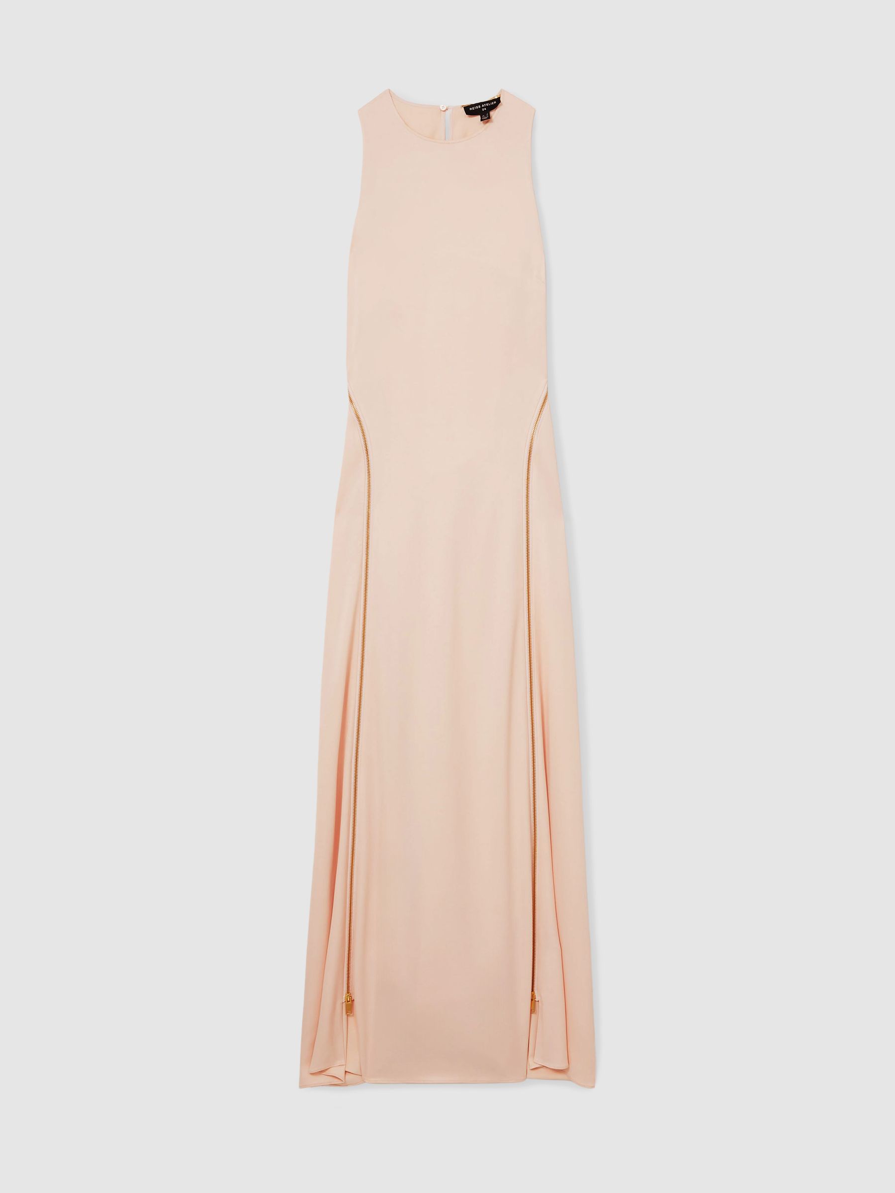 Atelier Zipped Satin Maxi Dress with Virgin Wool in Pink