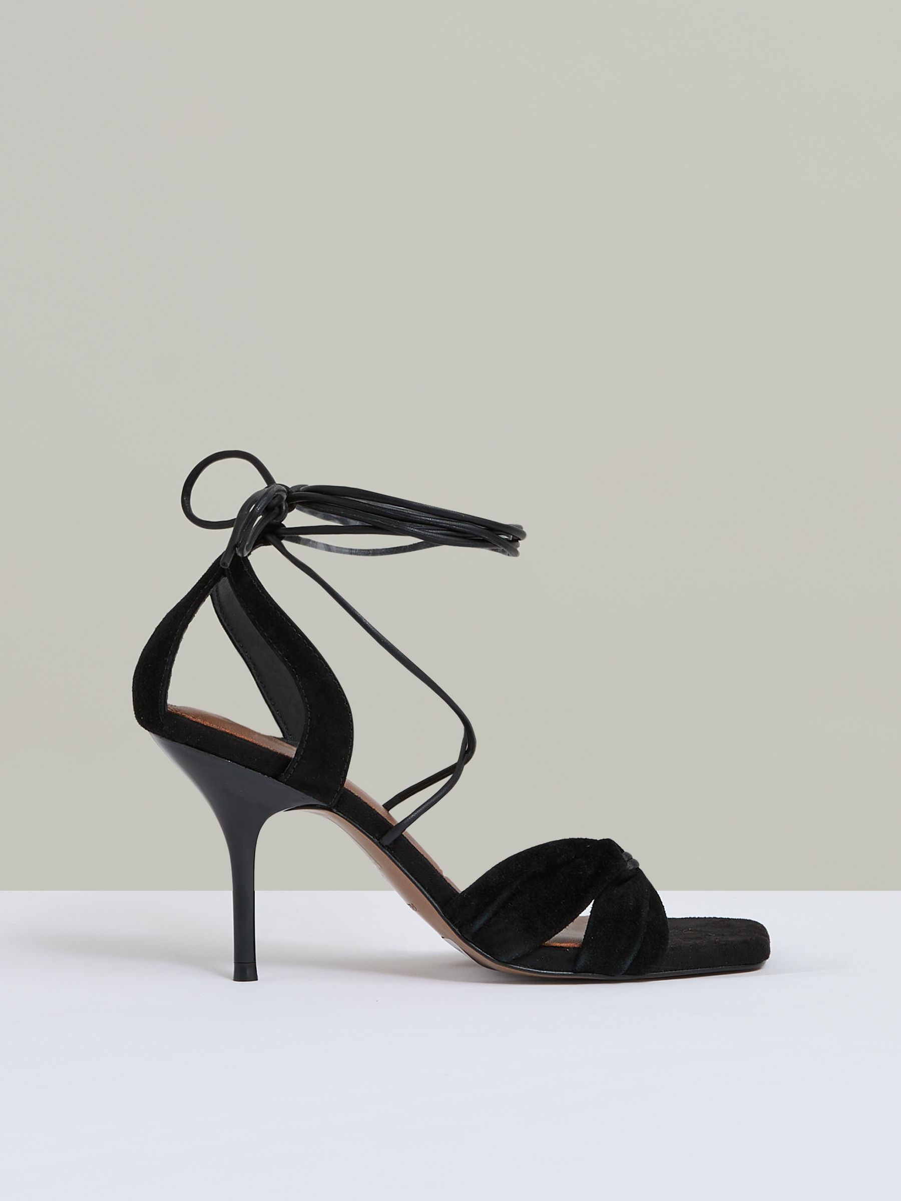 Suede Strappy Heeled Sandals in Black