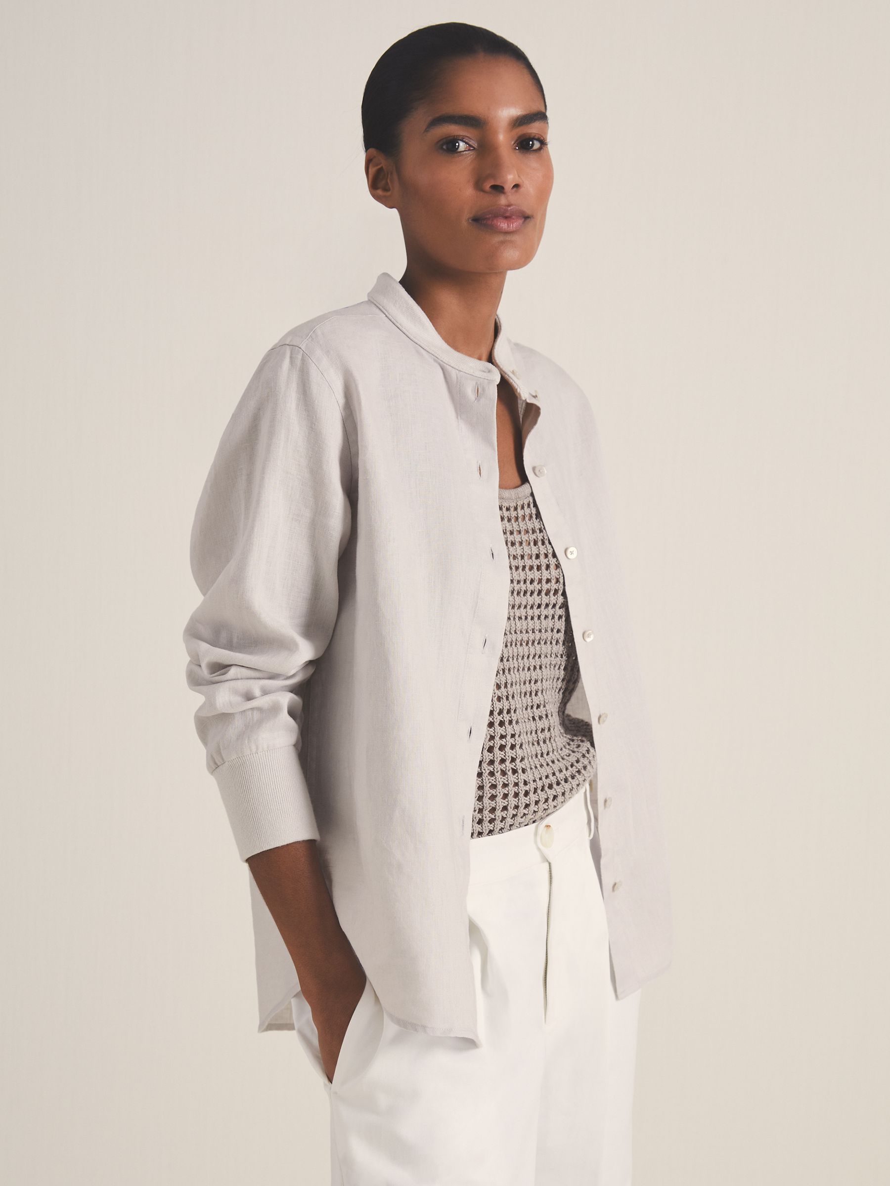 Reiss | Les 100 Ciels Linen Shirt in Soft Grey