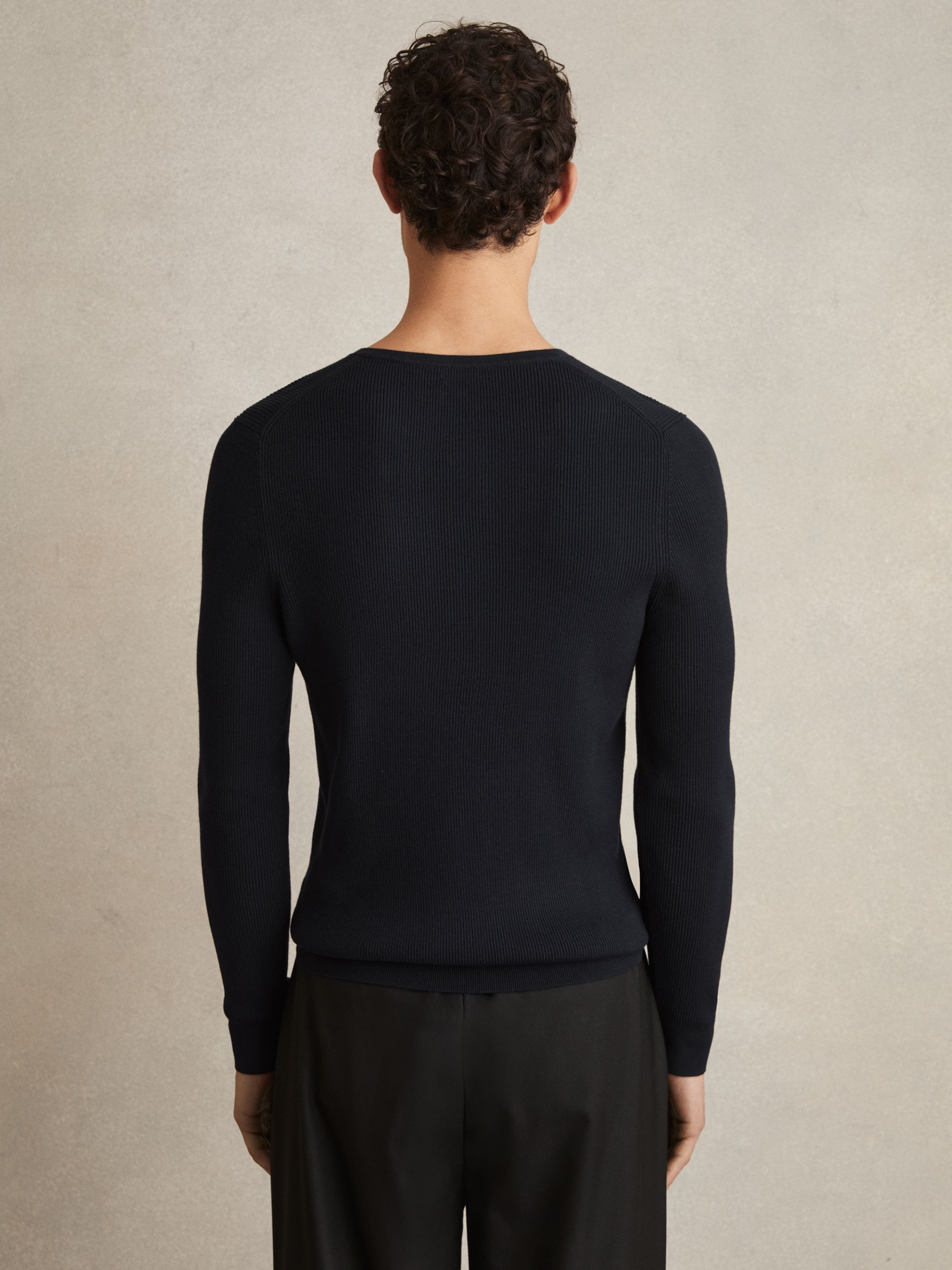 Rib Knit Henley Jumper in Navy