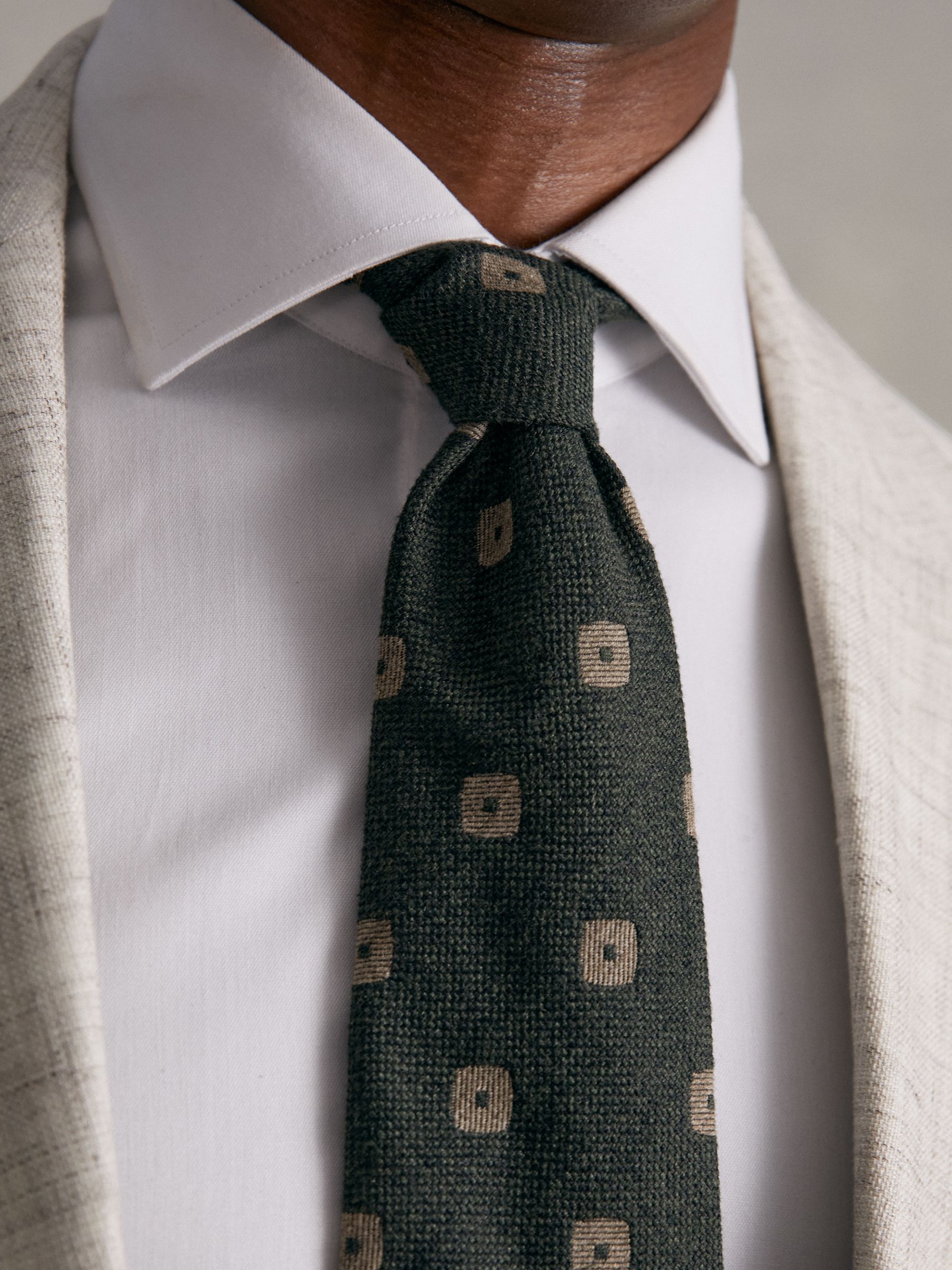 Silk-Wool Square-Medallion Tie in Forest Green