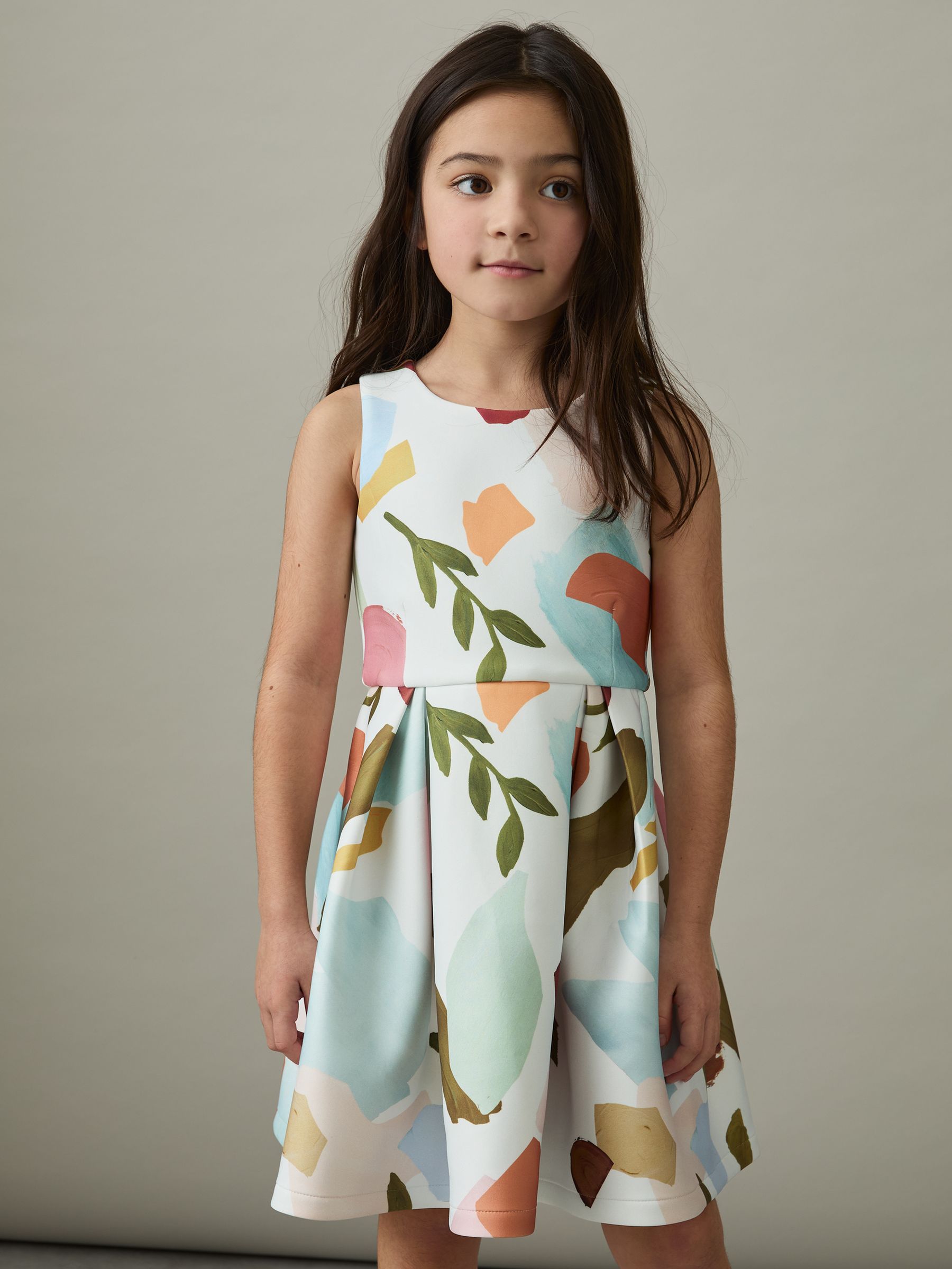 9-13 yrs Abstract Floral Scuba Dress in Multi