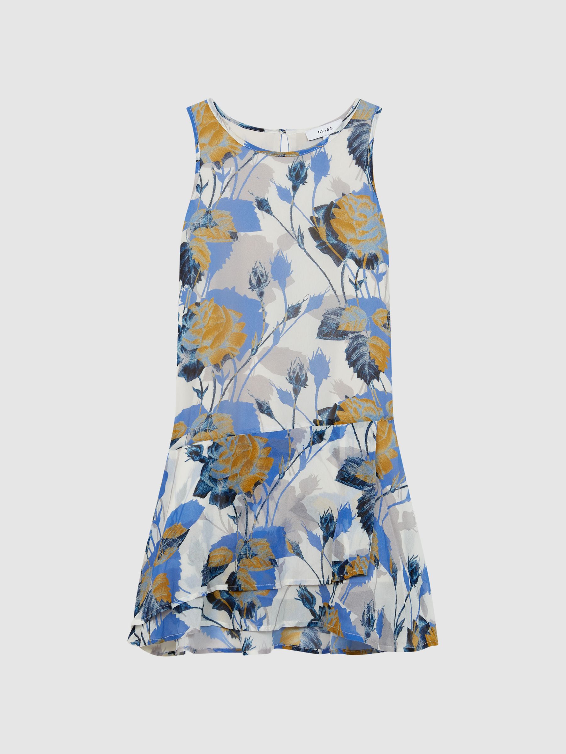 Senior Printed Dress With Crew Neck Jumper in Blue Print