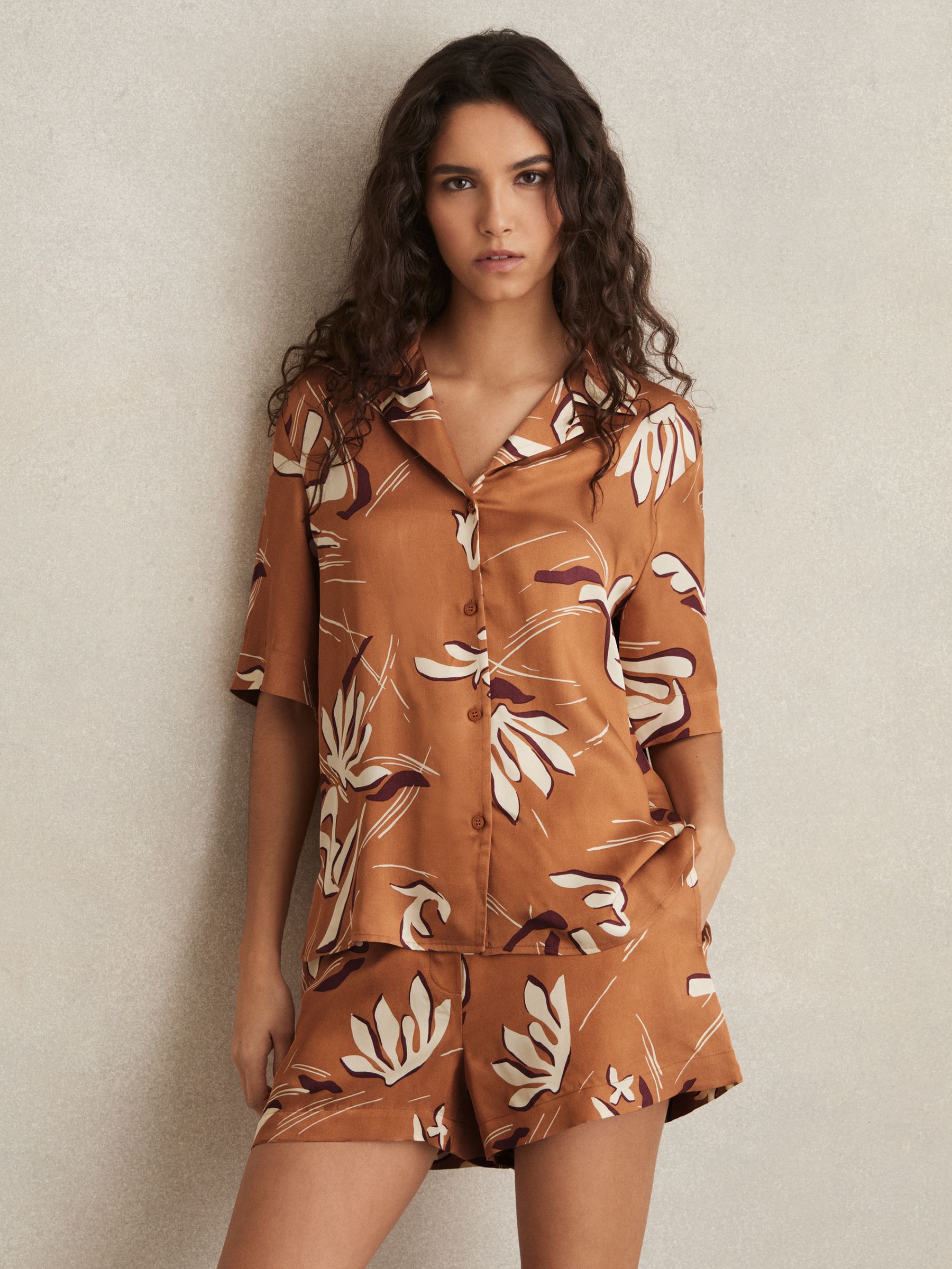 Printed Cuban-Collar Shirt in Rust