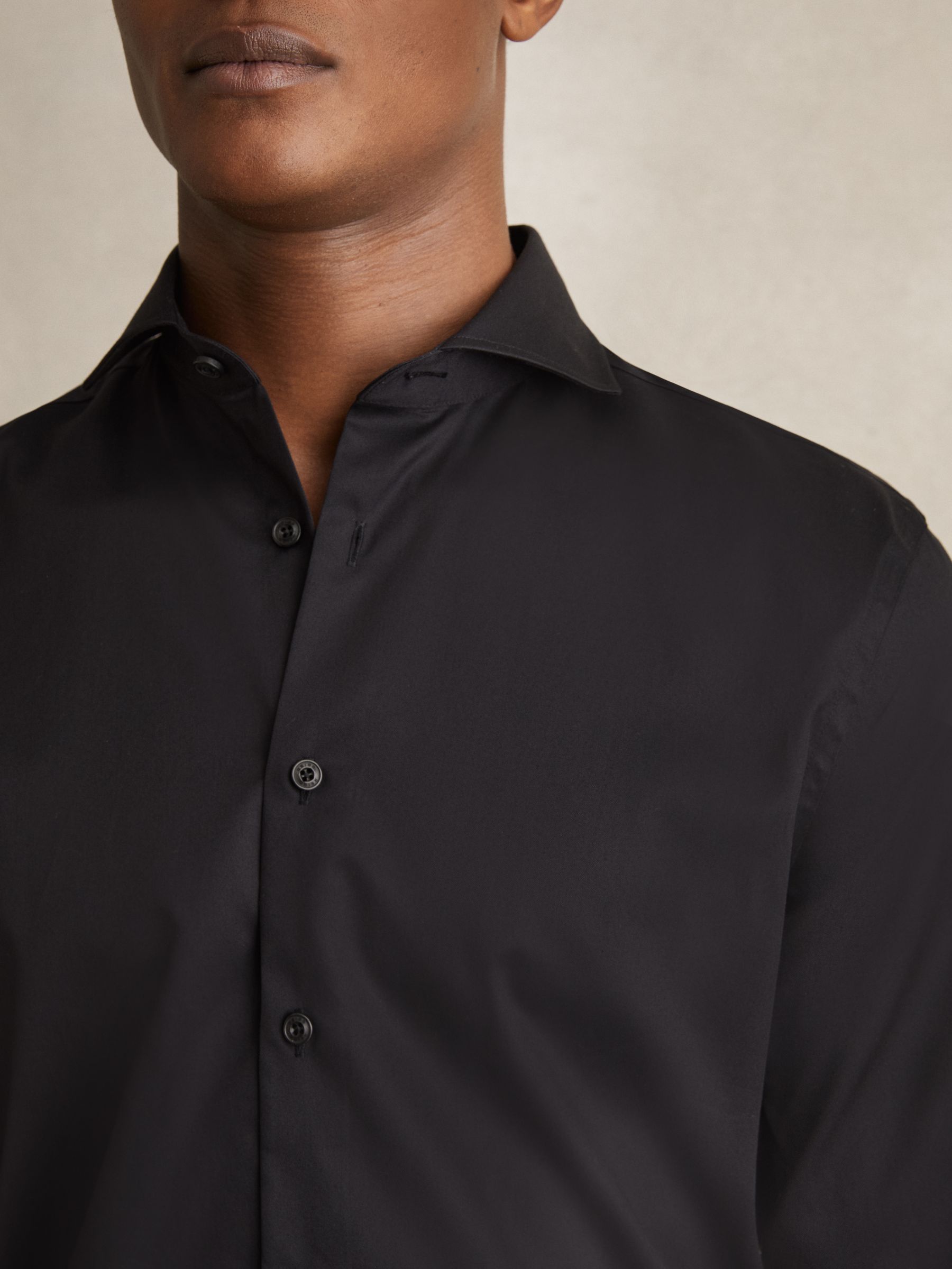 Slim Fit Cotton Double-Cuff Shirt in Black