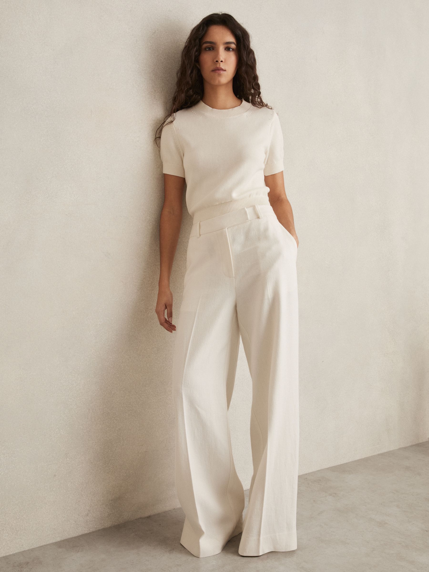 Petite Linen-Blend Wide-Leg Trousers in White