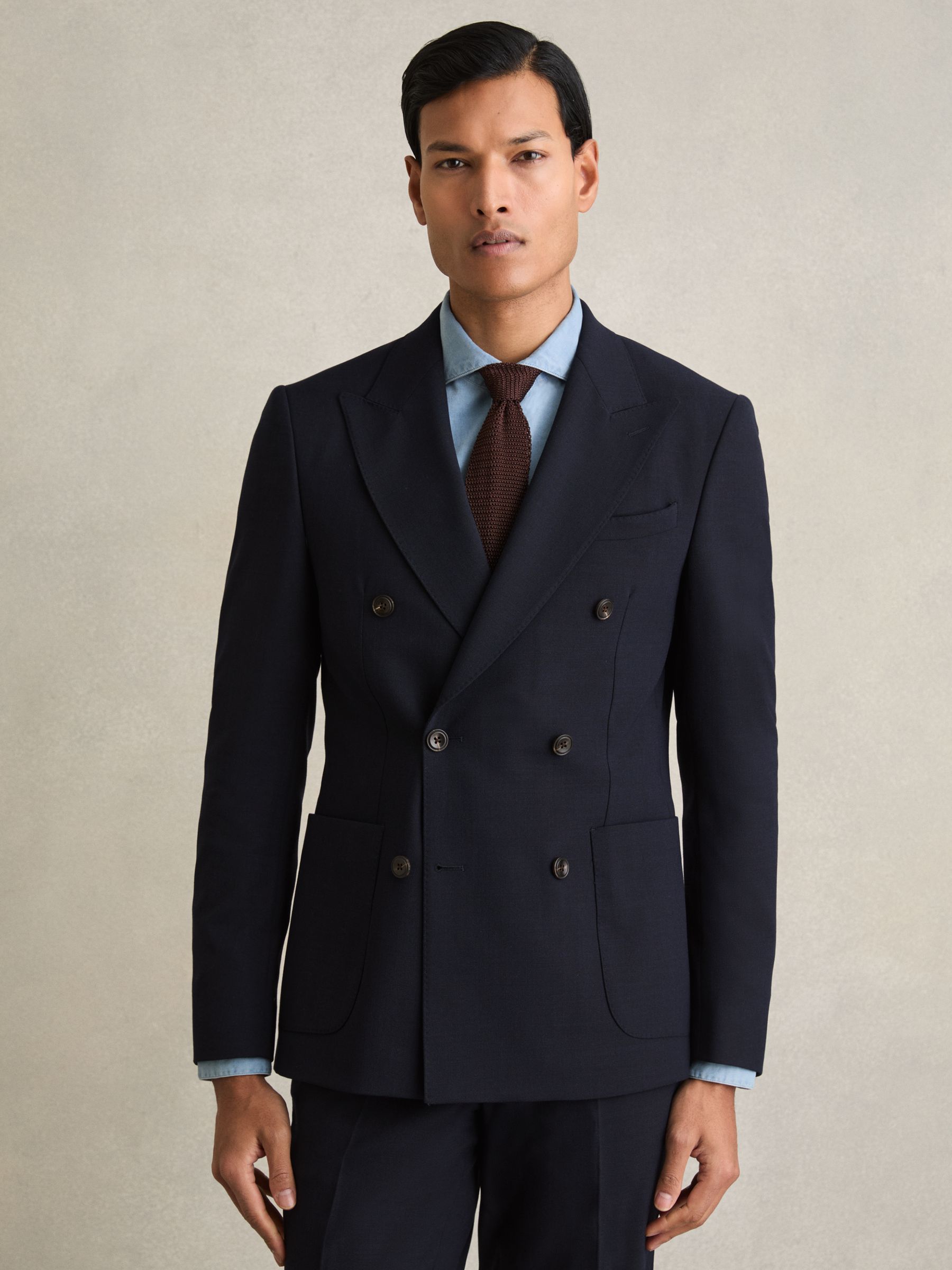 Double Breasted Suit Blazer Slim Fit in Navy