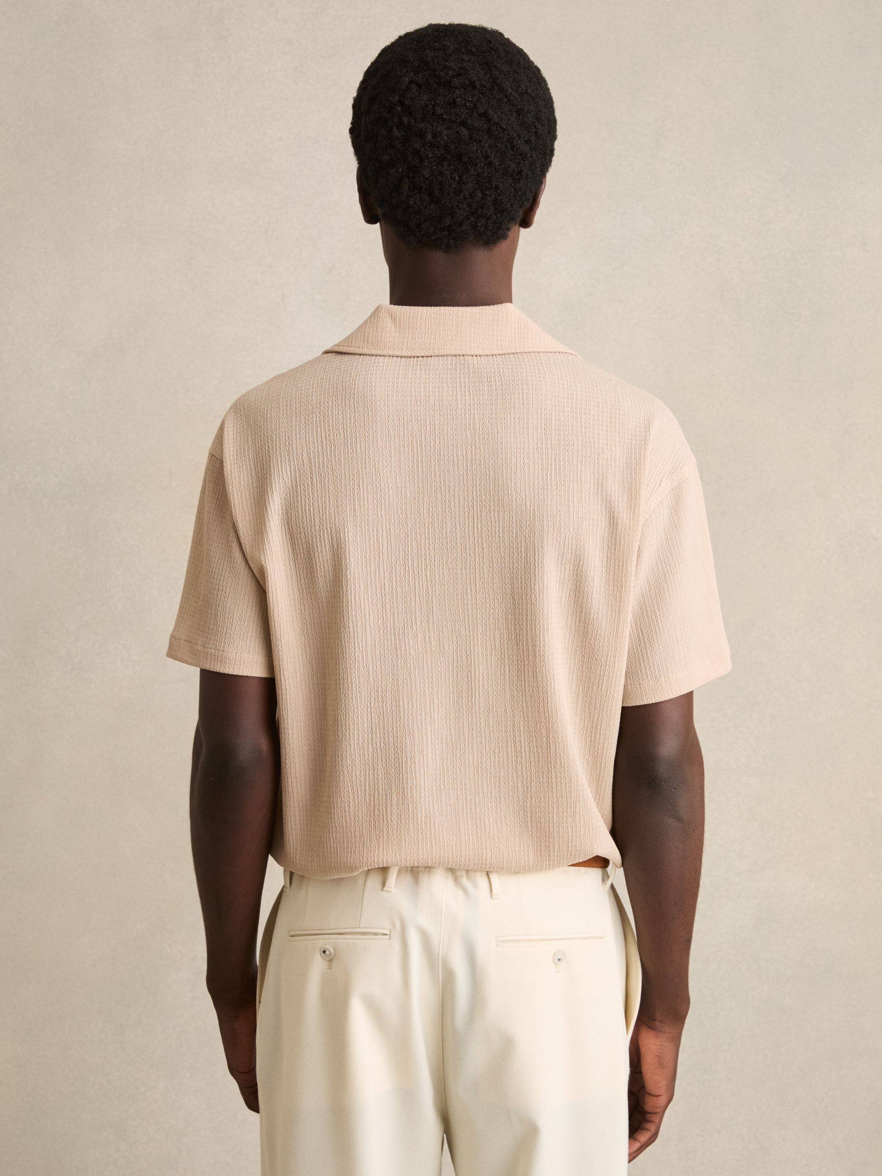 Textured Crepe Cuban Collar Shirt in Oatmeal