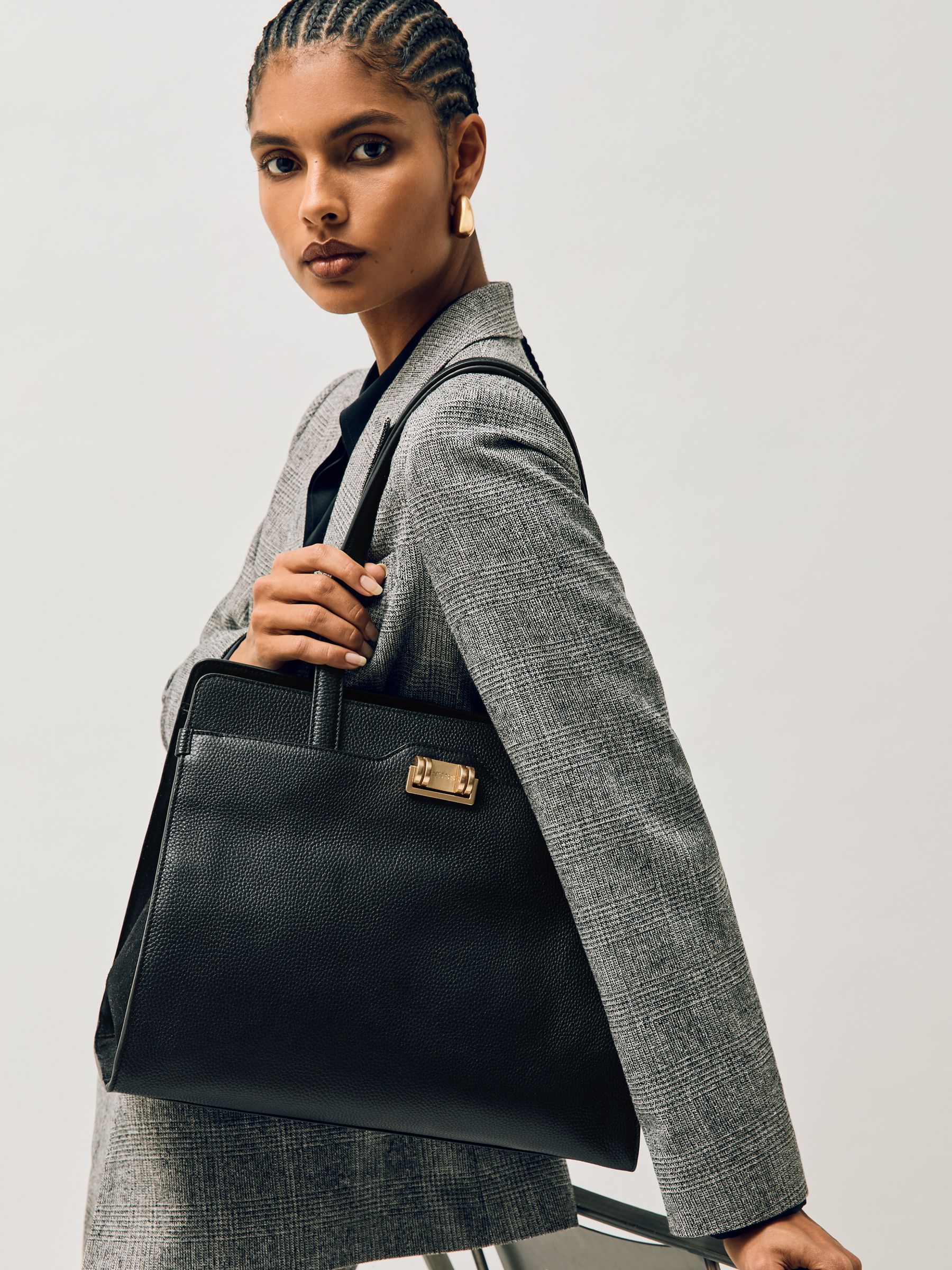 Grained Leather Tote Bag in Black
