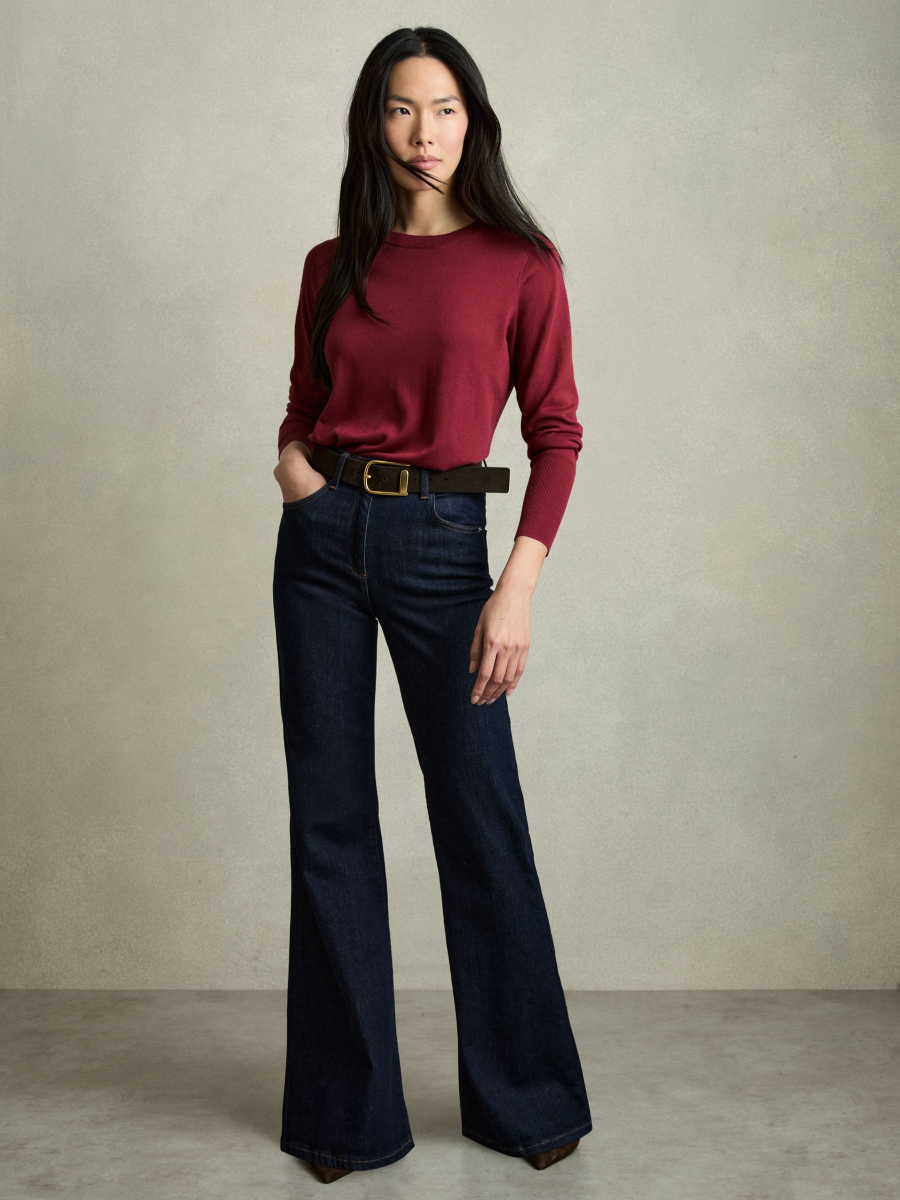 Fine-Knit Crew-Neck Jumper With Cashmere in Red