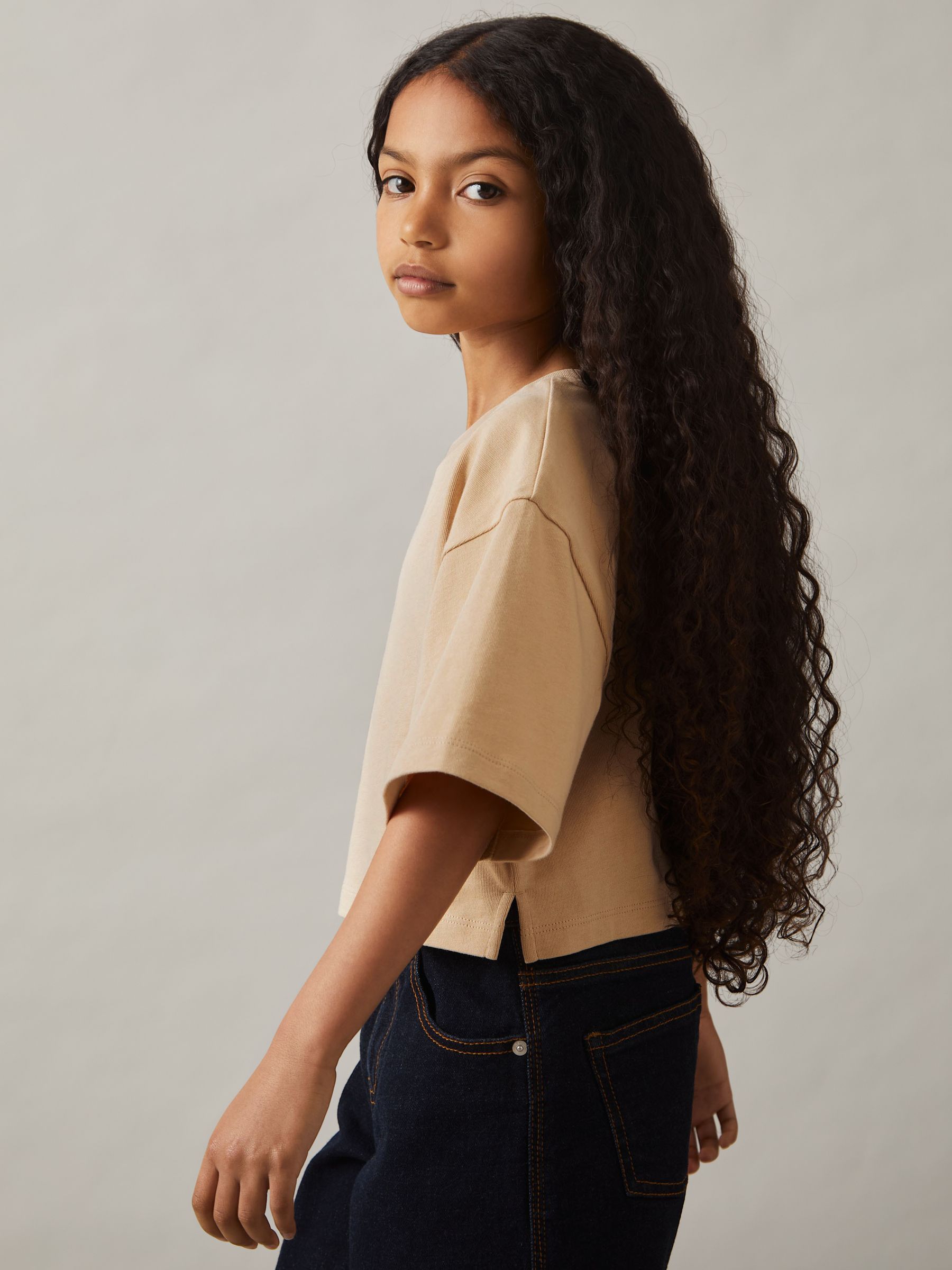 4-9 yrs Cotton Cropped Oversize T-Shirt in Sand