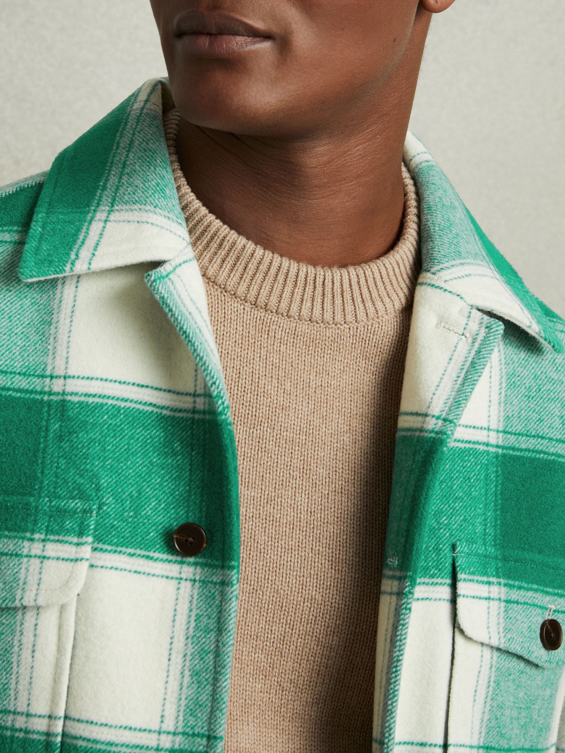 Wool Blend checked Overshirt in Green