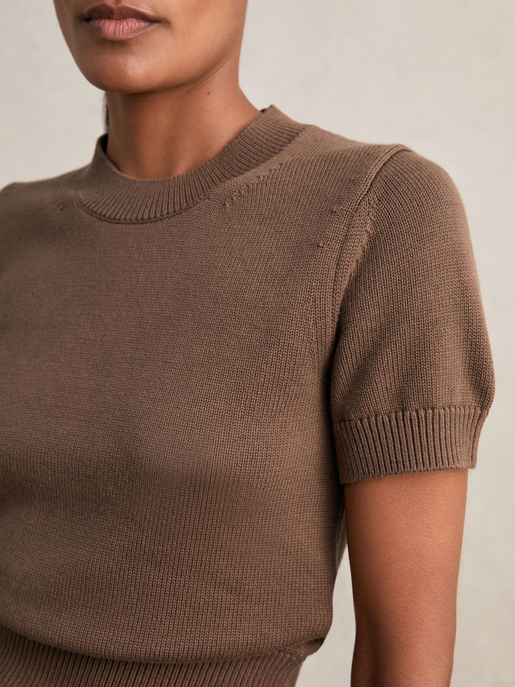 Cotton And Wool Crew-Neck Top in Brown