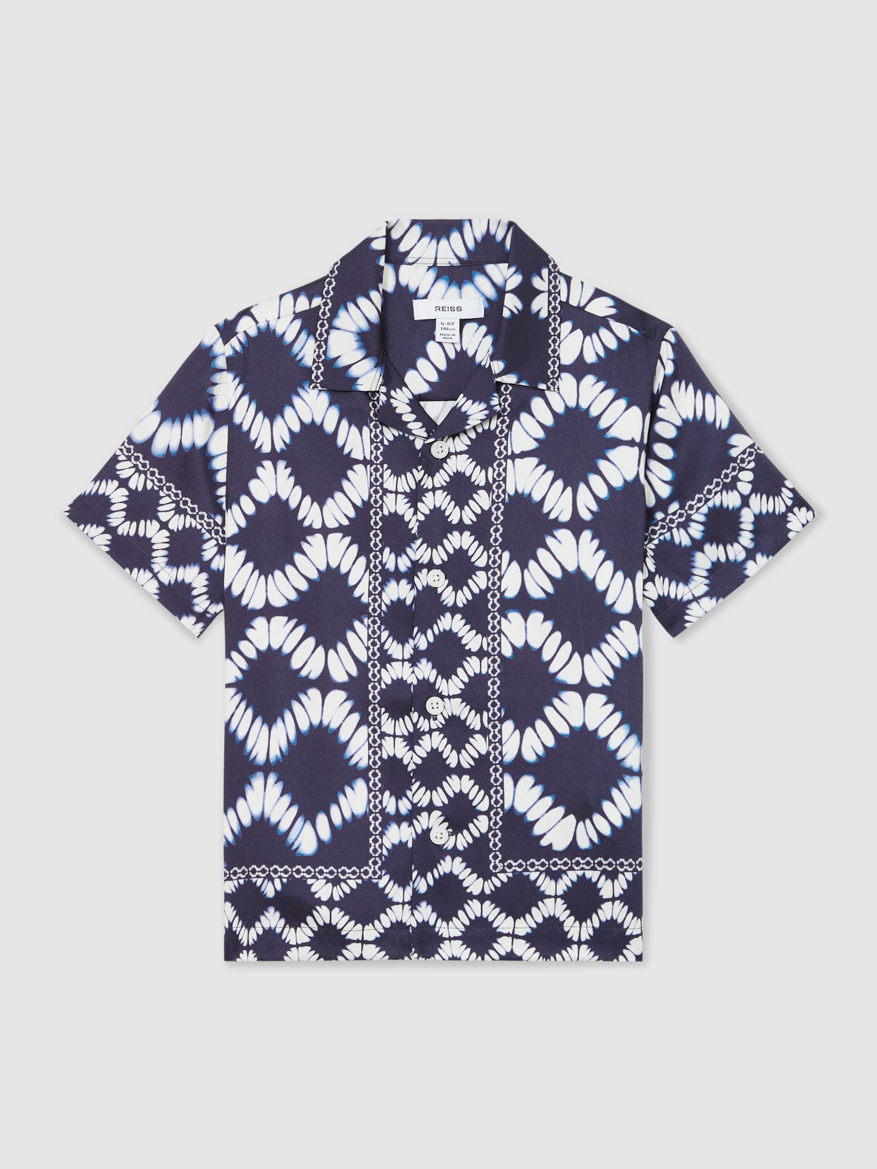 3-9 yrs Abstract Print Cuban Collar Shirt in Blue