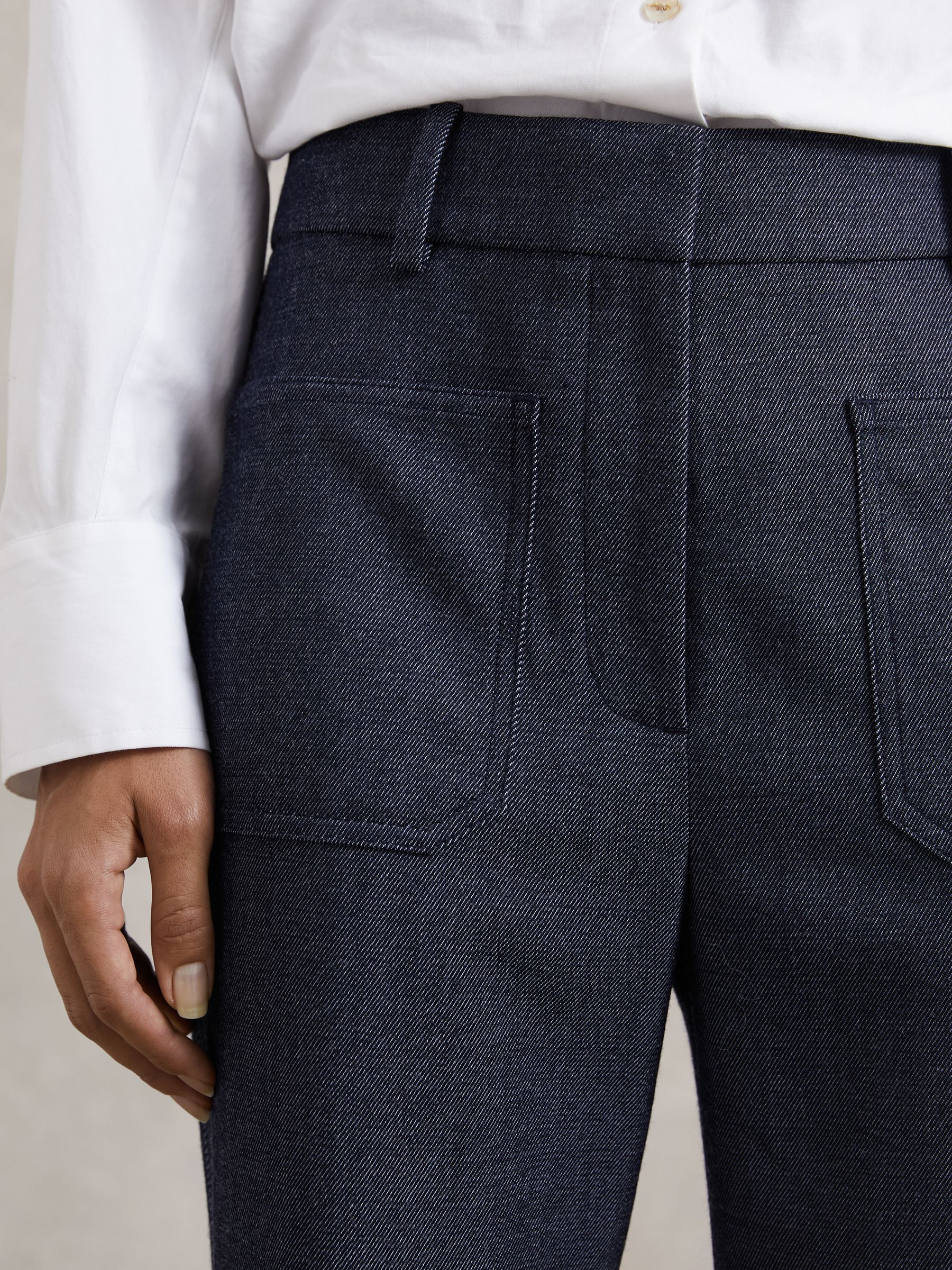 Flannel Patch-Pocket Flared Trousers with Wool in Blue