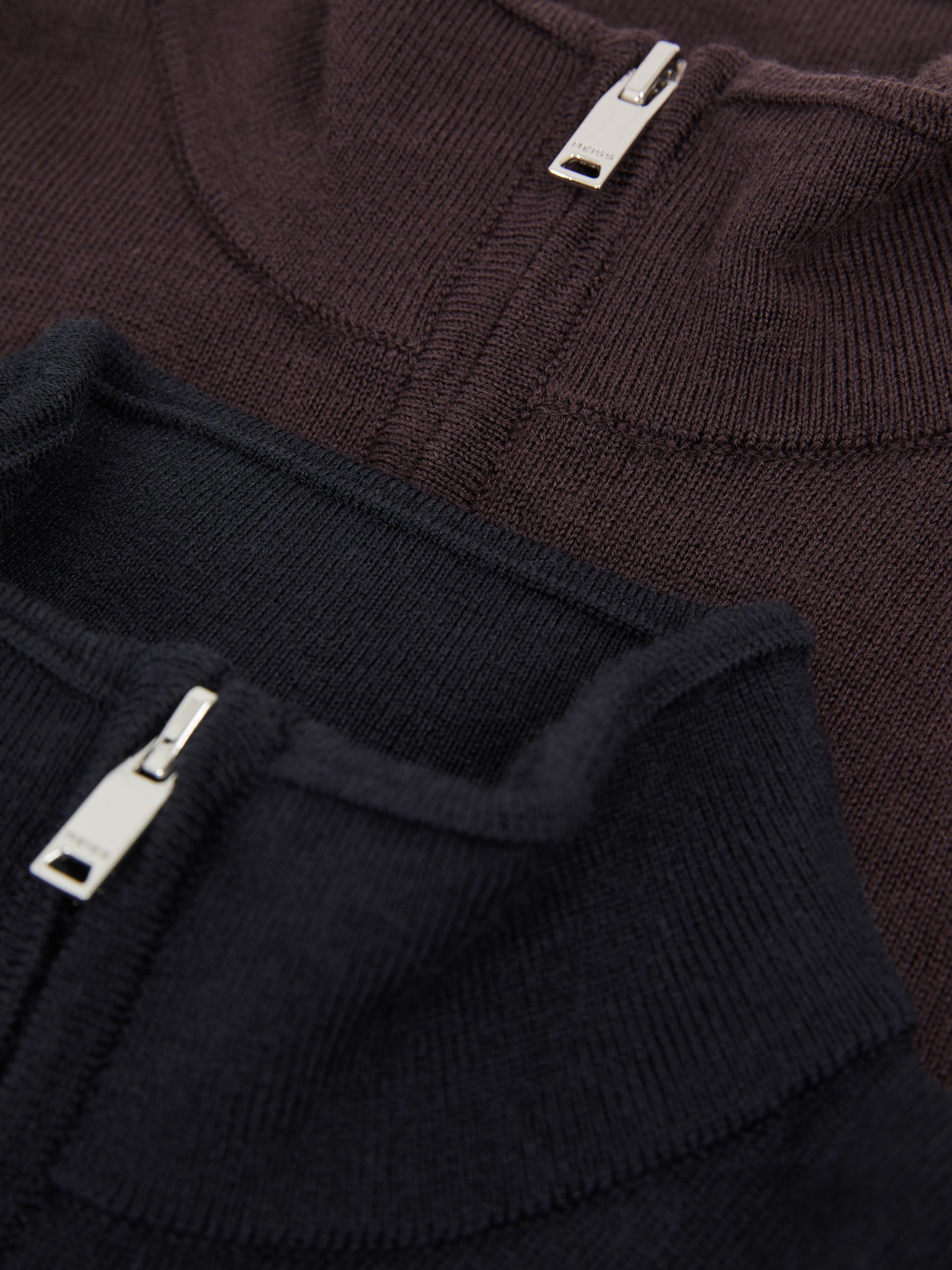 9-13 yrs Two Pack Of Merino Wool Zip-Neck Jumpers in Navy/Dark Bordeaux