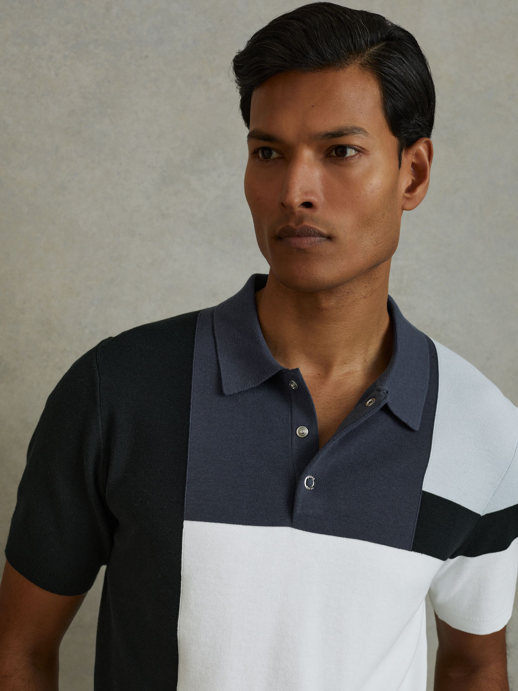 Colourblock Polo Shirt in Blue Multi