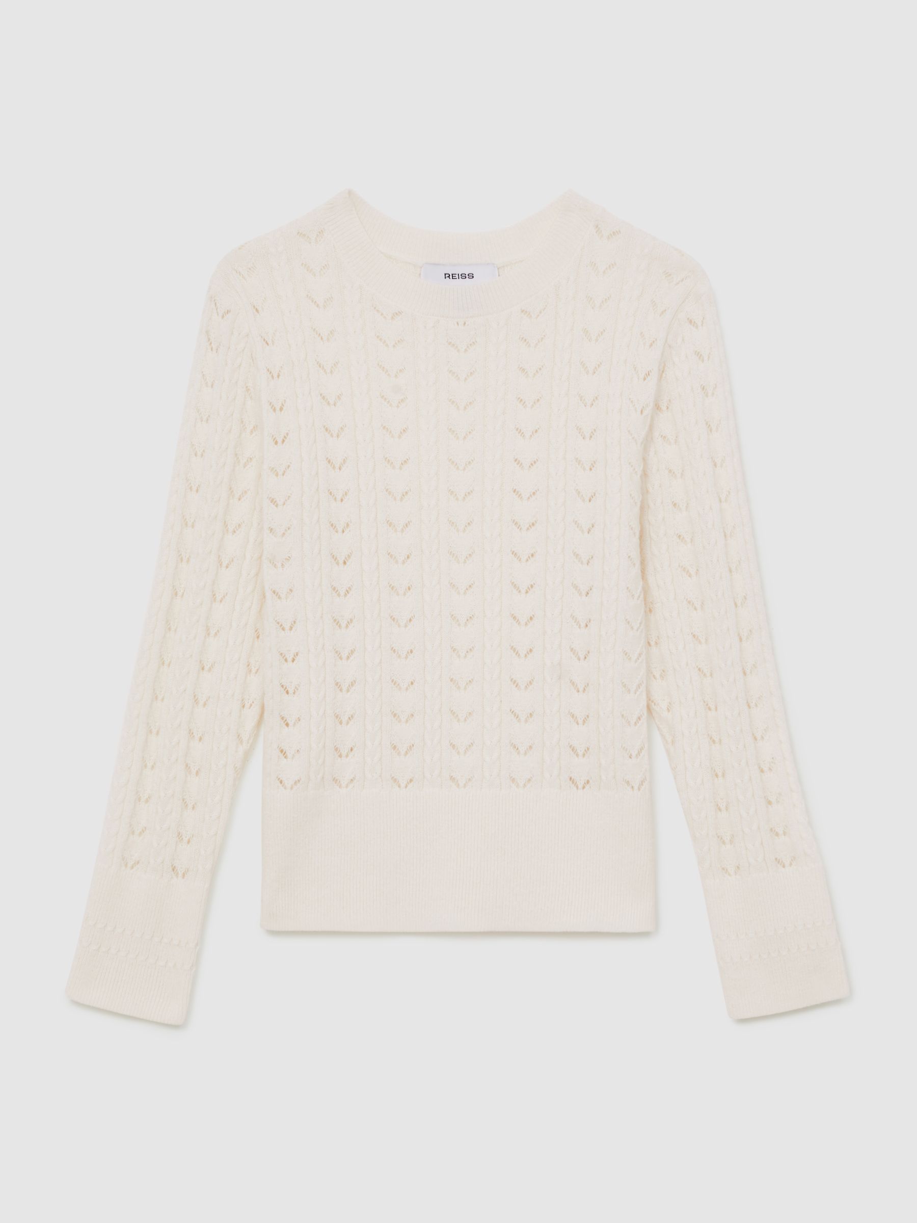 9-13 yrs Wool-Cotton Pointelle Jumper in Ivory