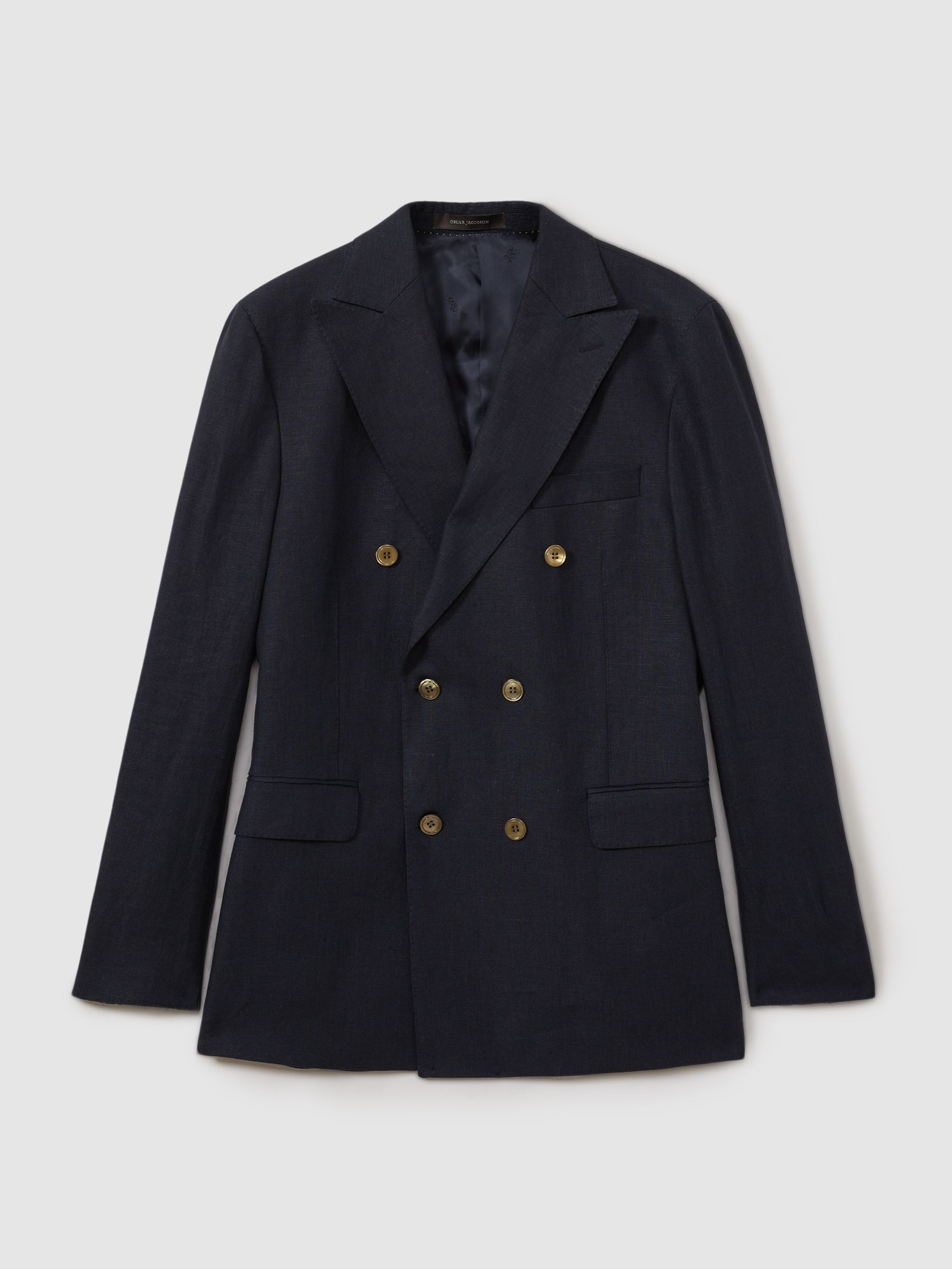 Oscar Jacobson Wool Double Breasted Blazer in Navy