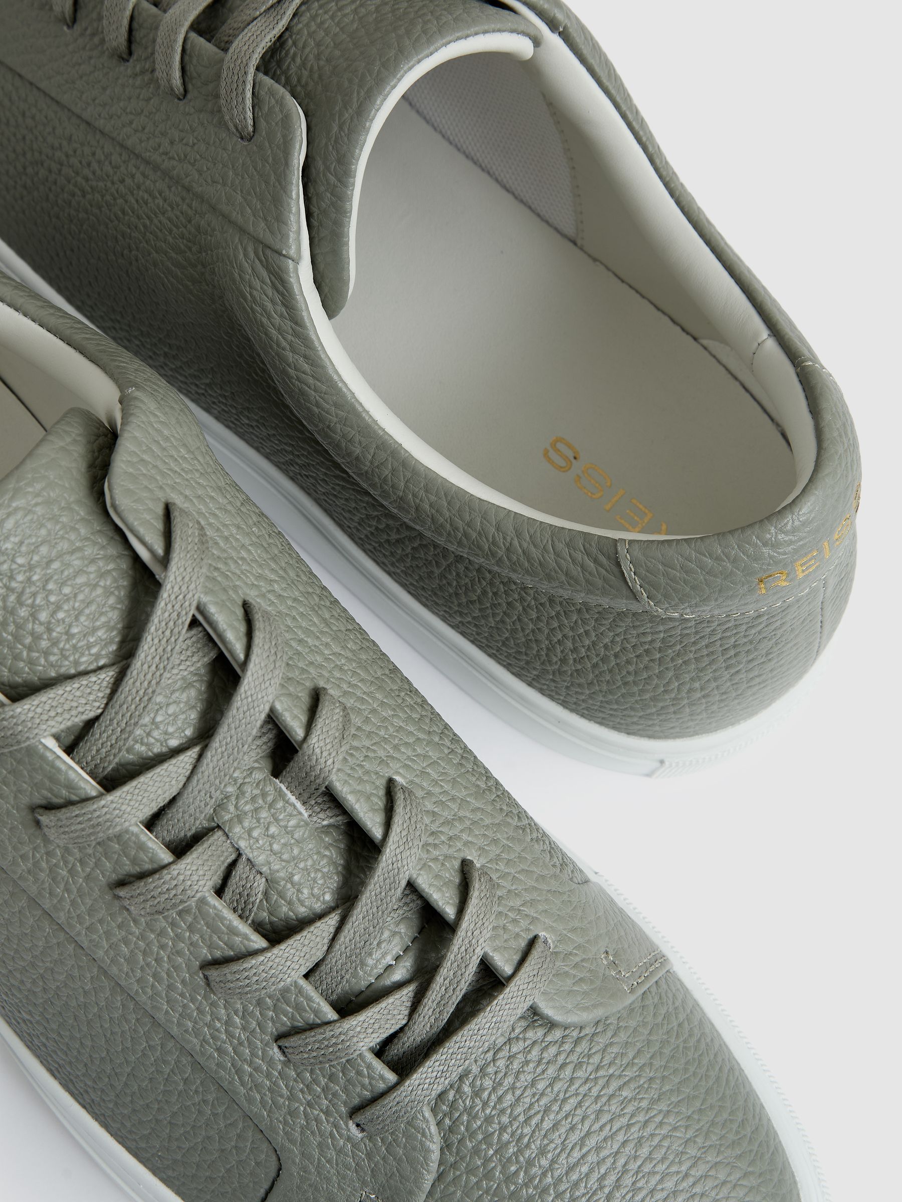 Tumbled-Leather Low-Top Trainers in Mint Green