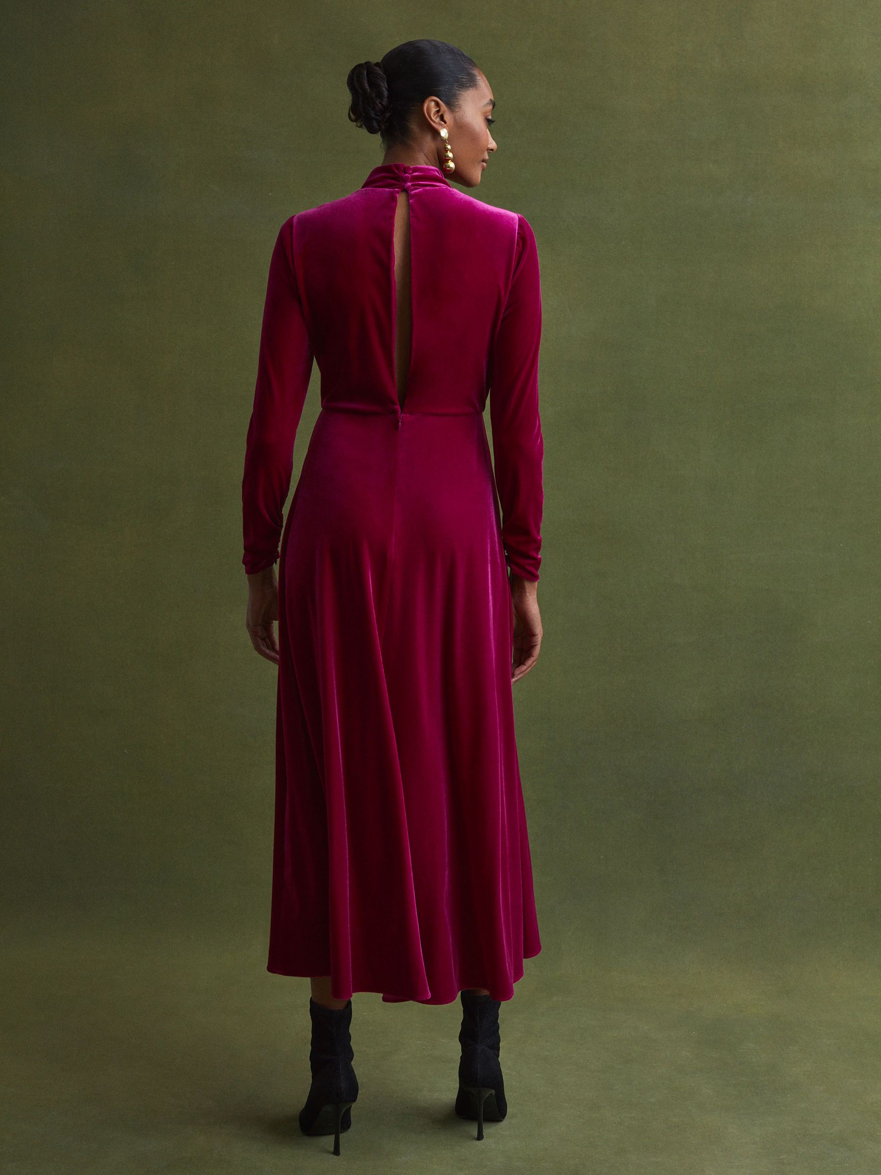 Florere Velvet Midi Dress in Bright Pink