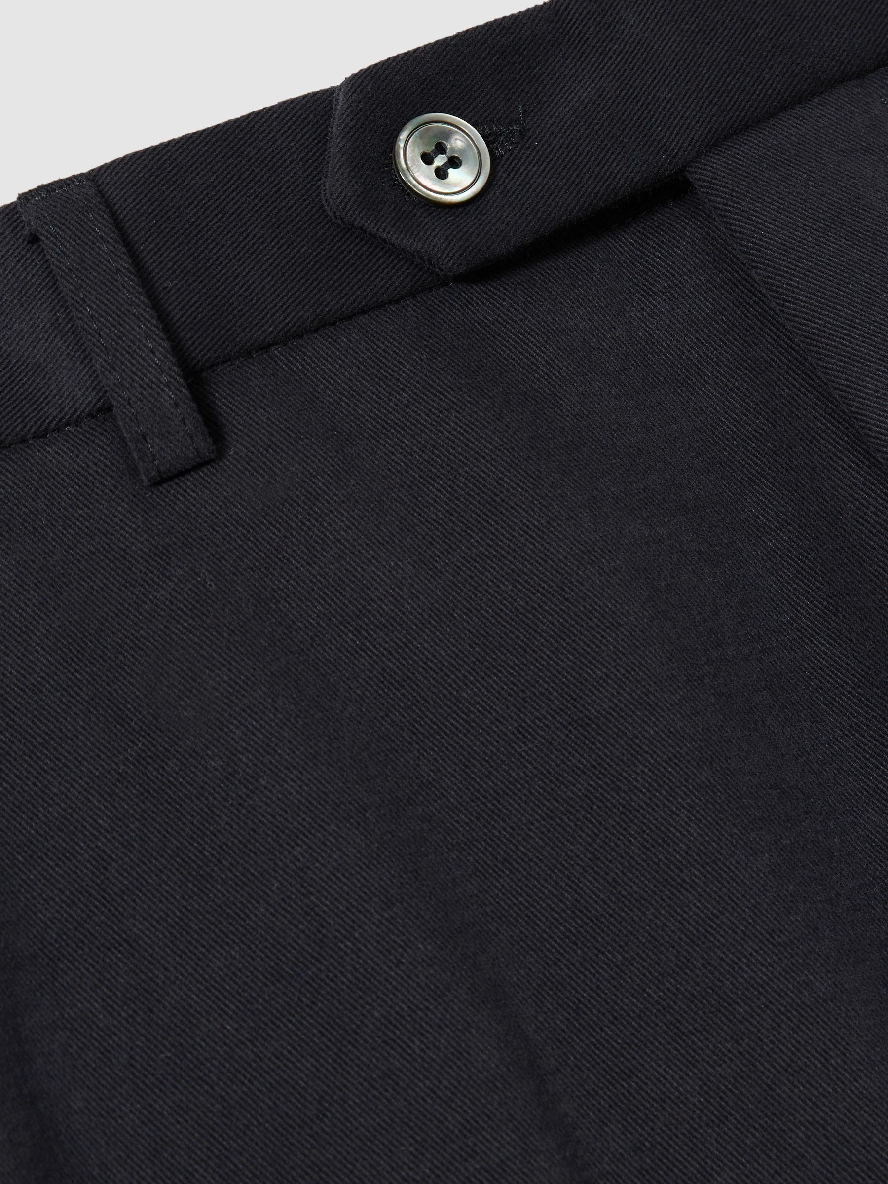 Oscar Jacobson Slim Fit 100% Cotton Turn-Up Trousers in Navy