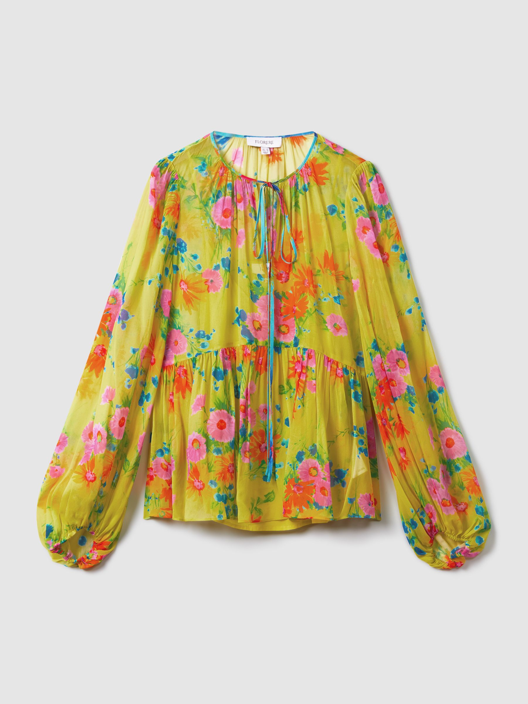 Florere Printed Tie Neck Blouse in Lime