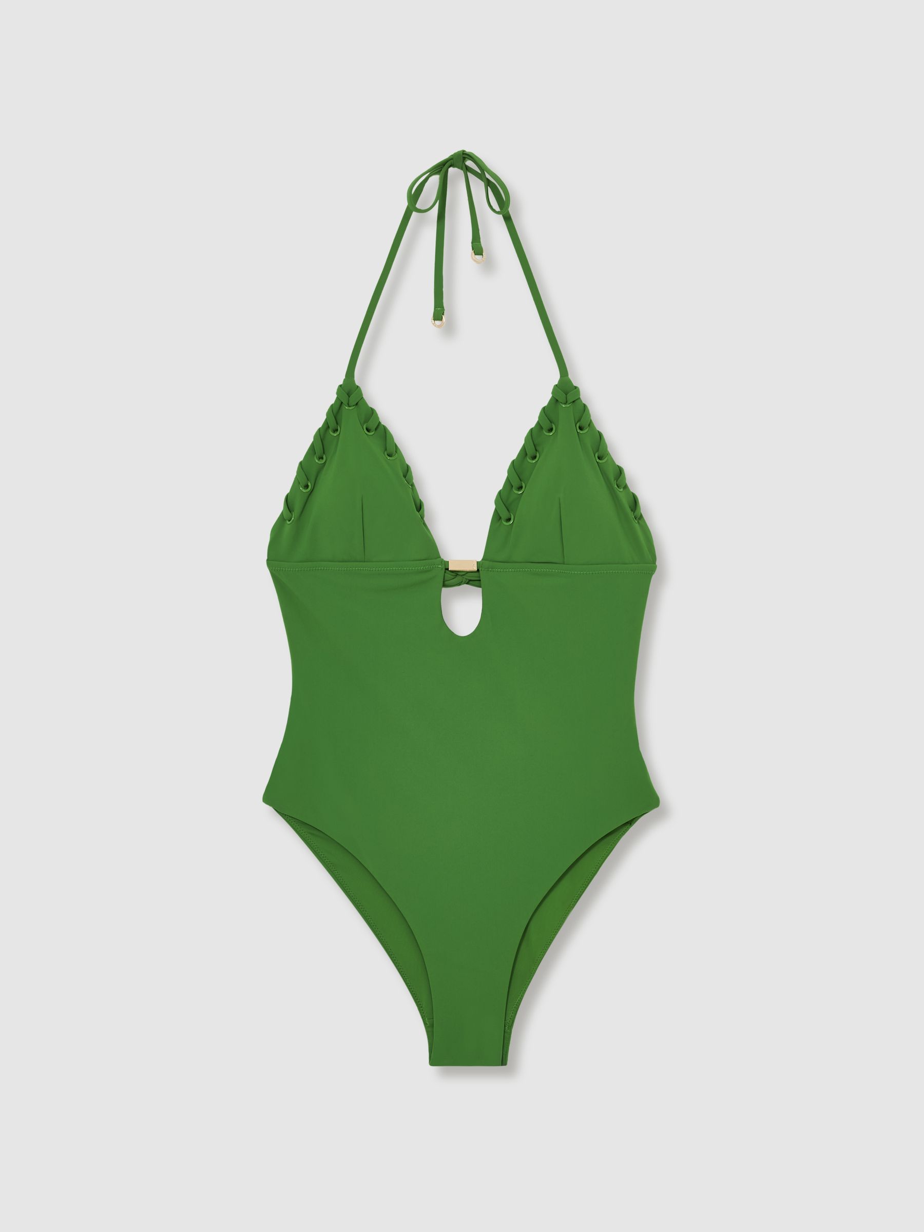 Whipstitch Halterneck Swimsuit in Green
