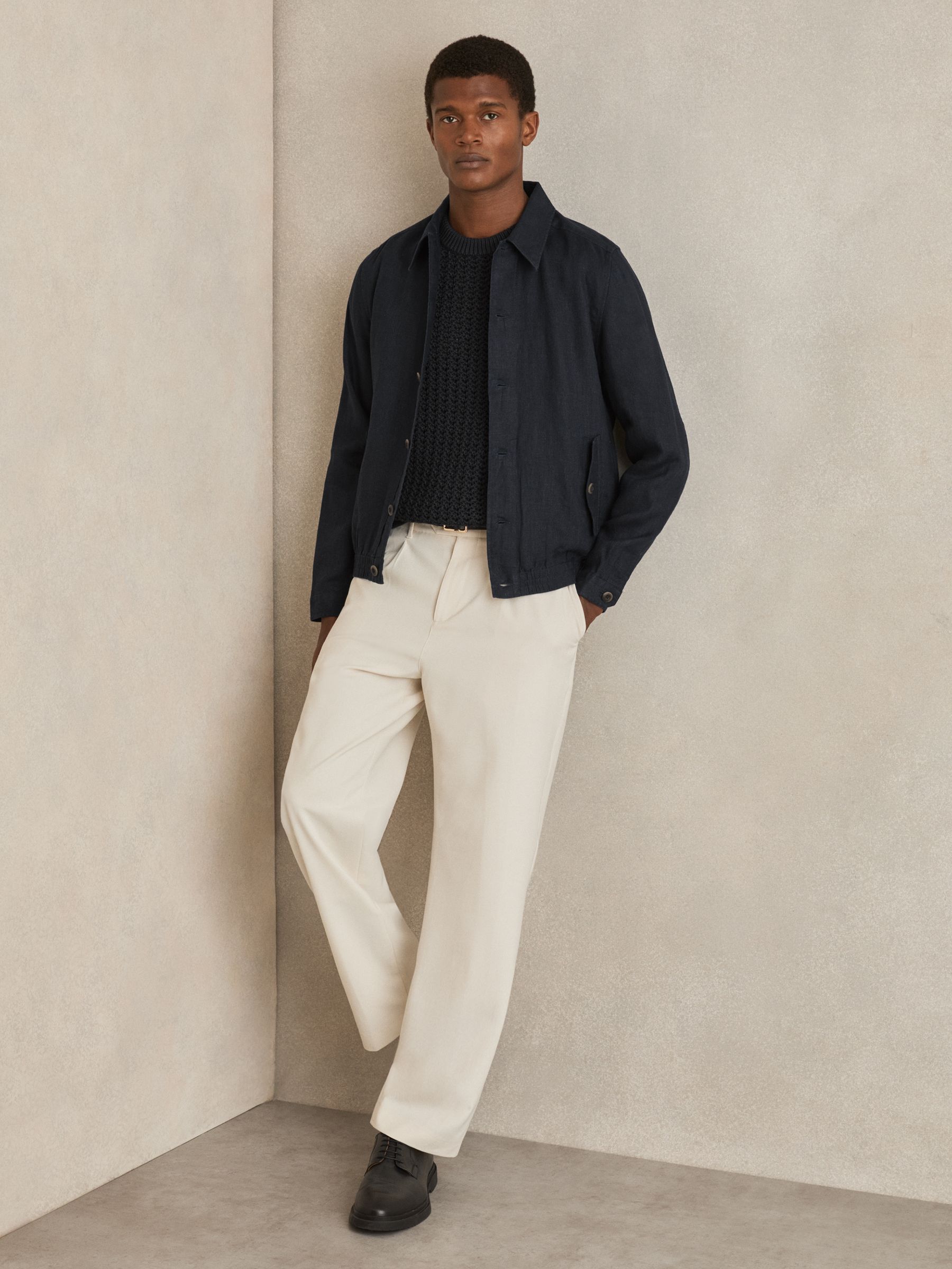 Linen Elasticated Hem Overshirt in Navy