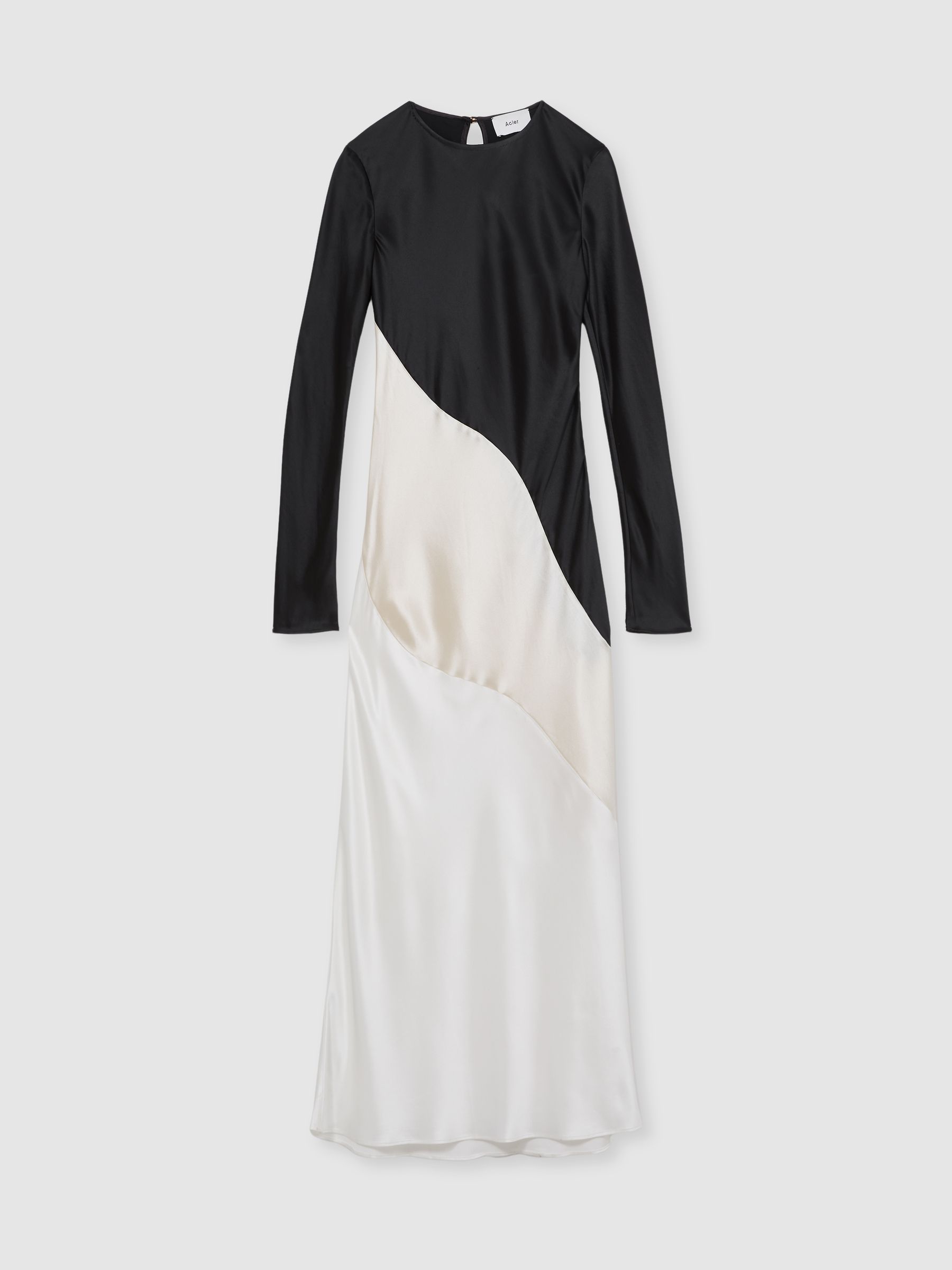 Acler Satin Colour Block Midi Dress in Ivory/Black