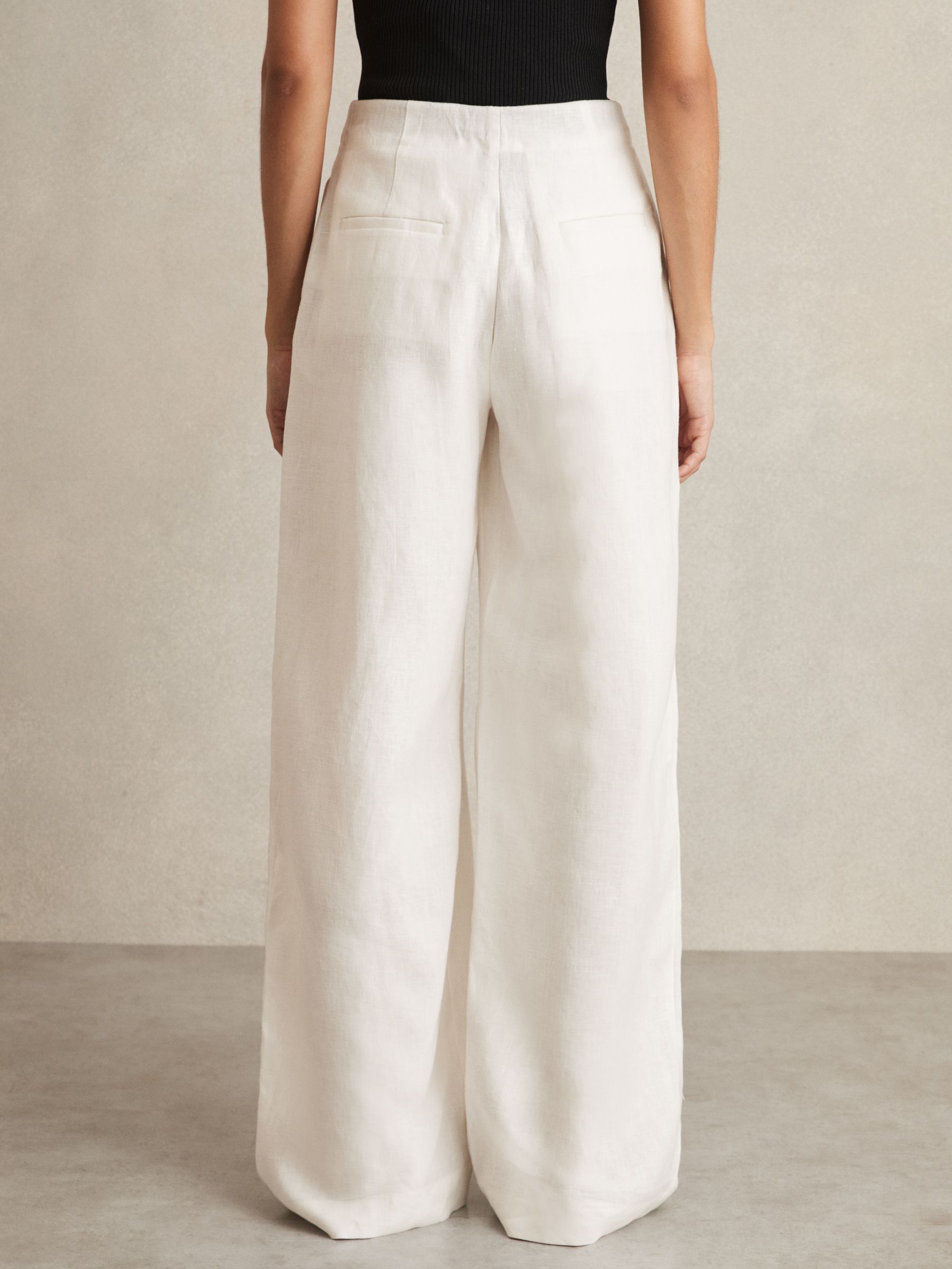 Linen Belted Wide-Leg Trousers in White