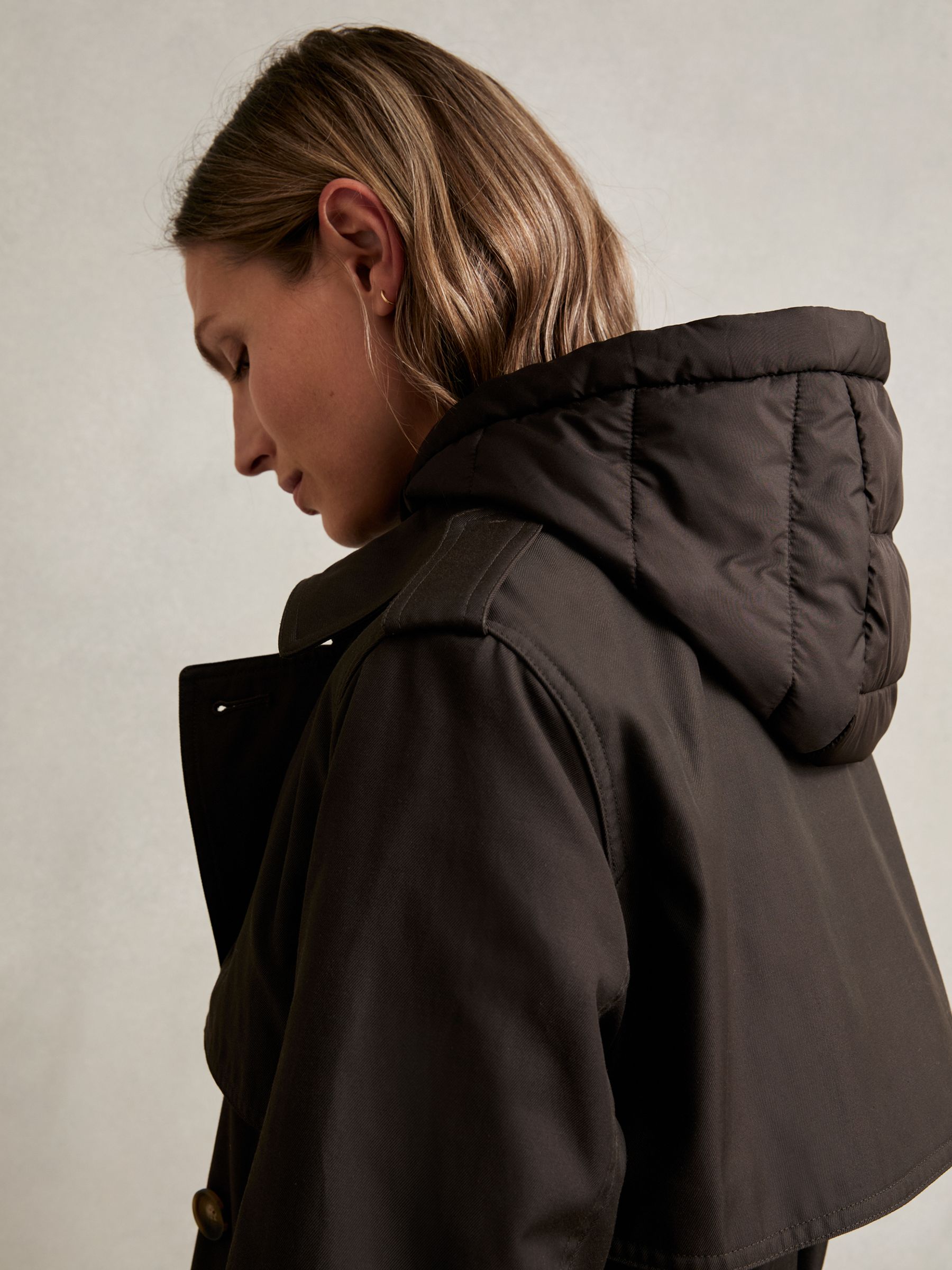 Hooded Insert Trench Coat in Chocolate Brown