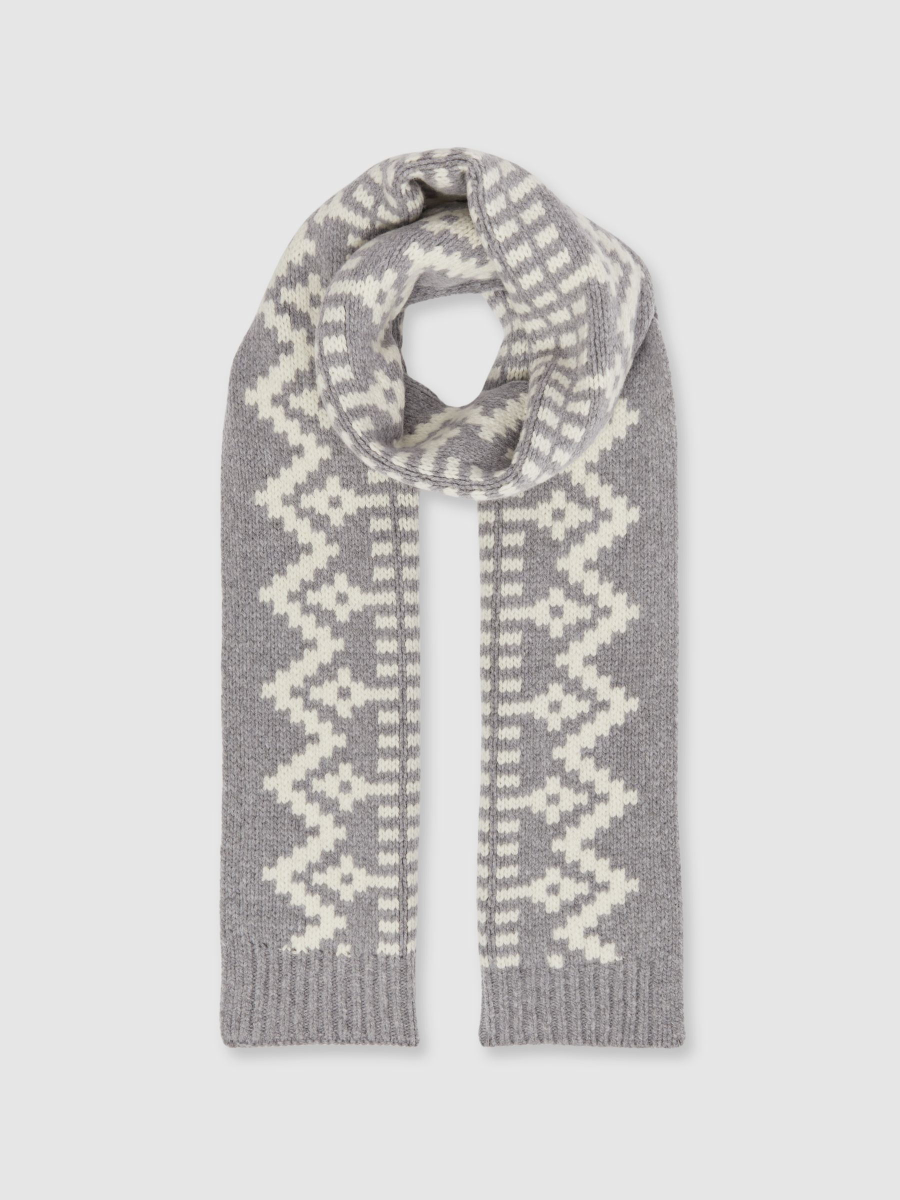 Wool-Blend Scarf in Grey/White