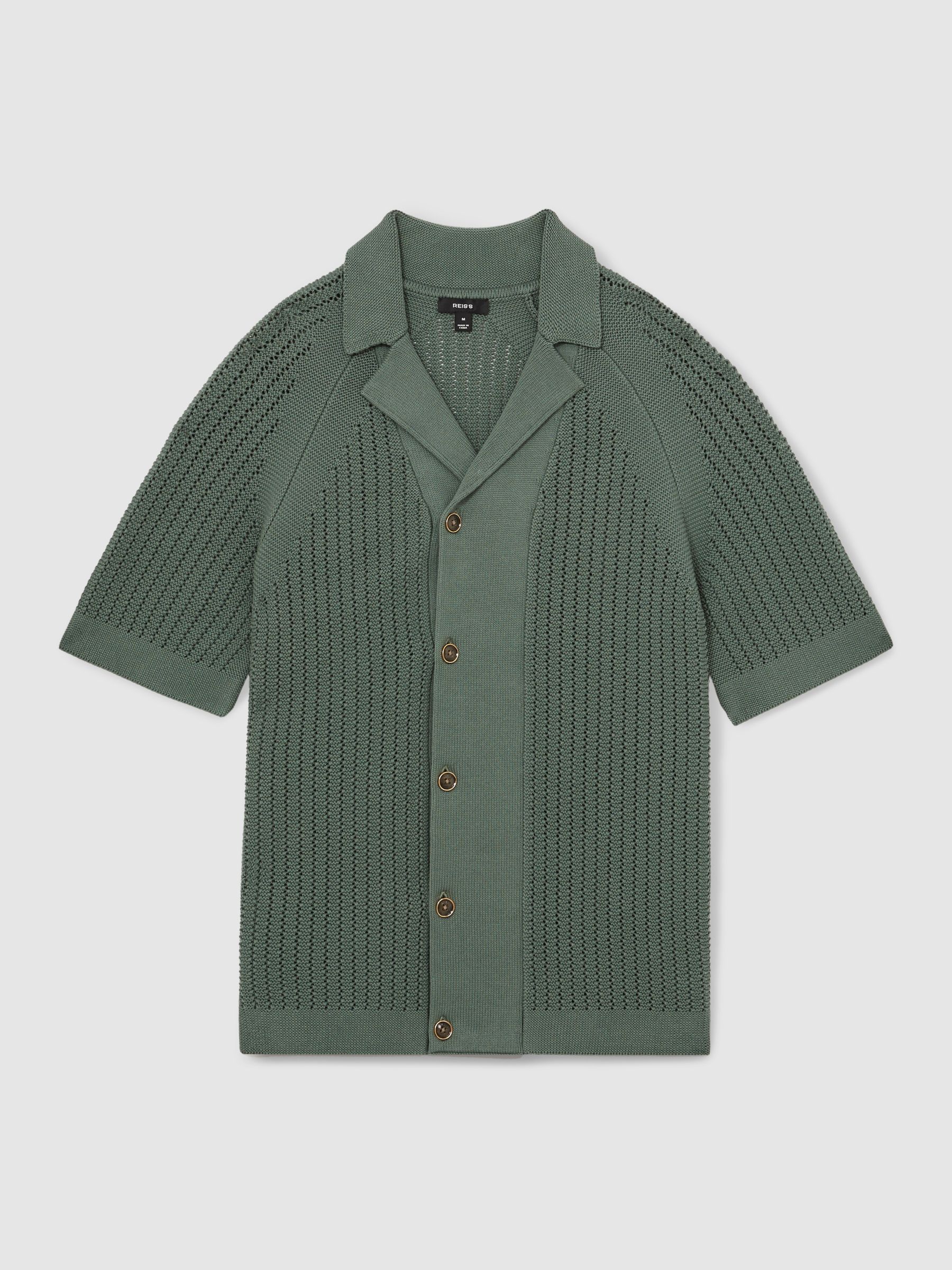 Cotton Textured-Knit Cuban-Collar Shirt in Pine Green
