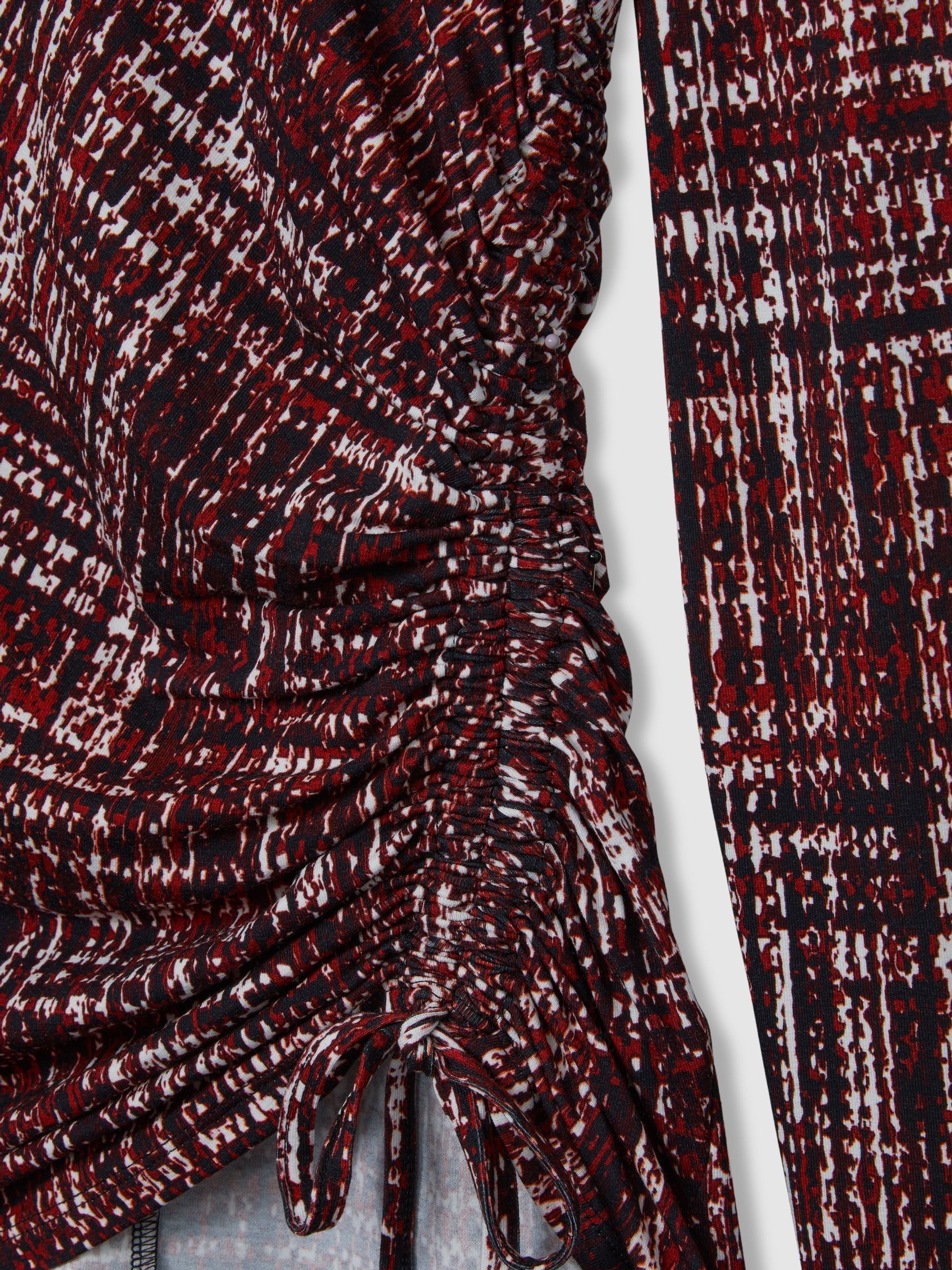 Abstract-Print Ruched-Jersey Top in Red