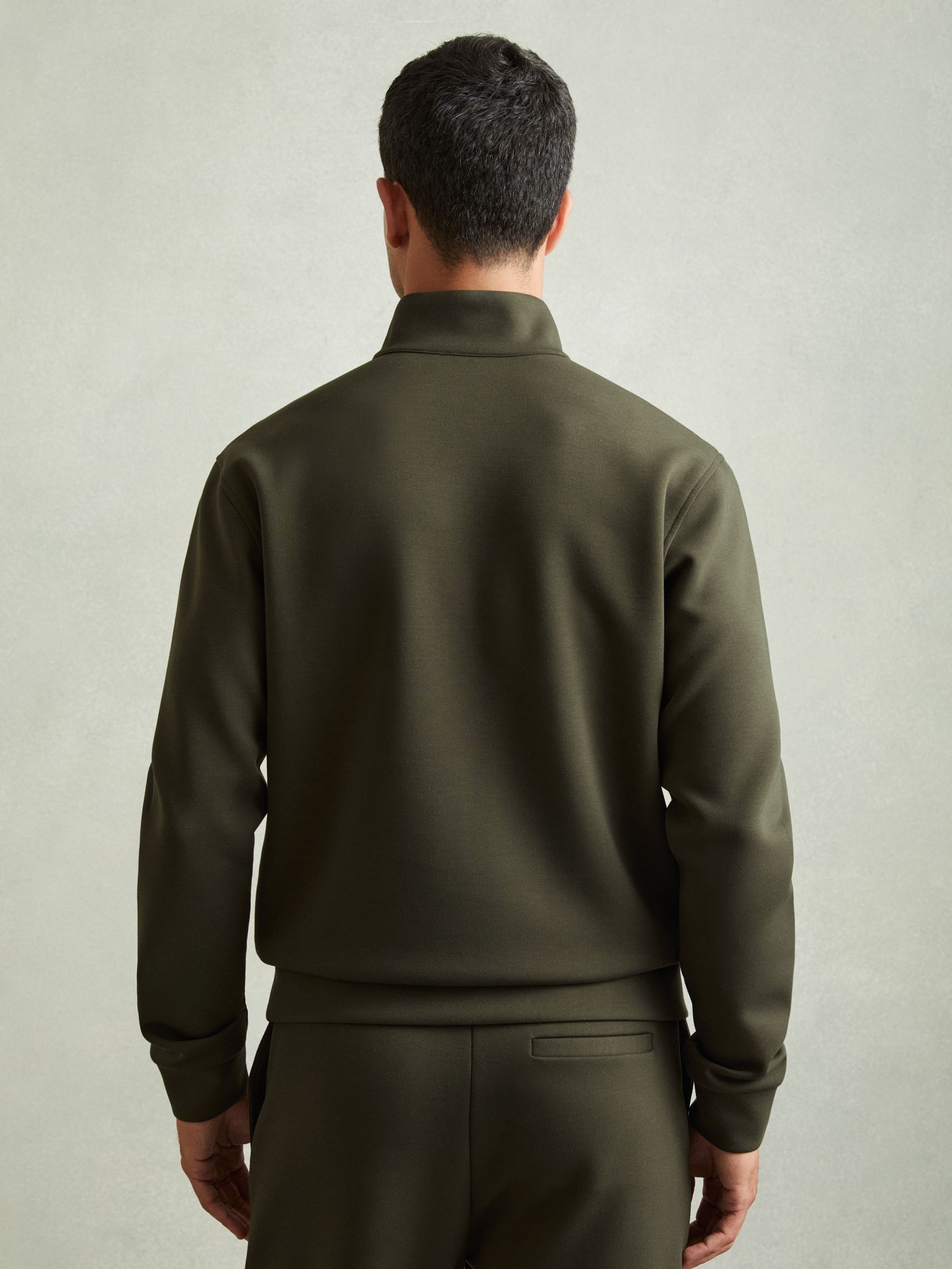 Leather-Placket Interlock-Jersey Sweatshirt in Forest Green