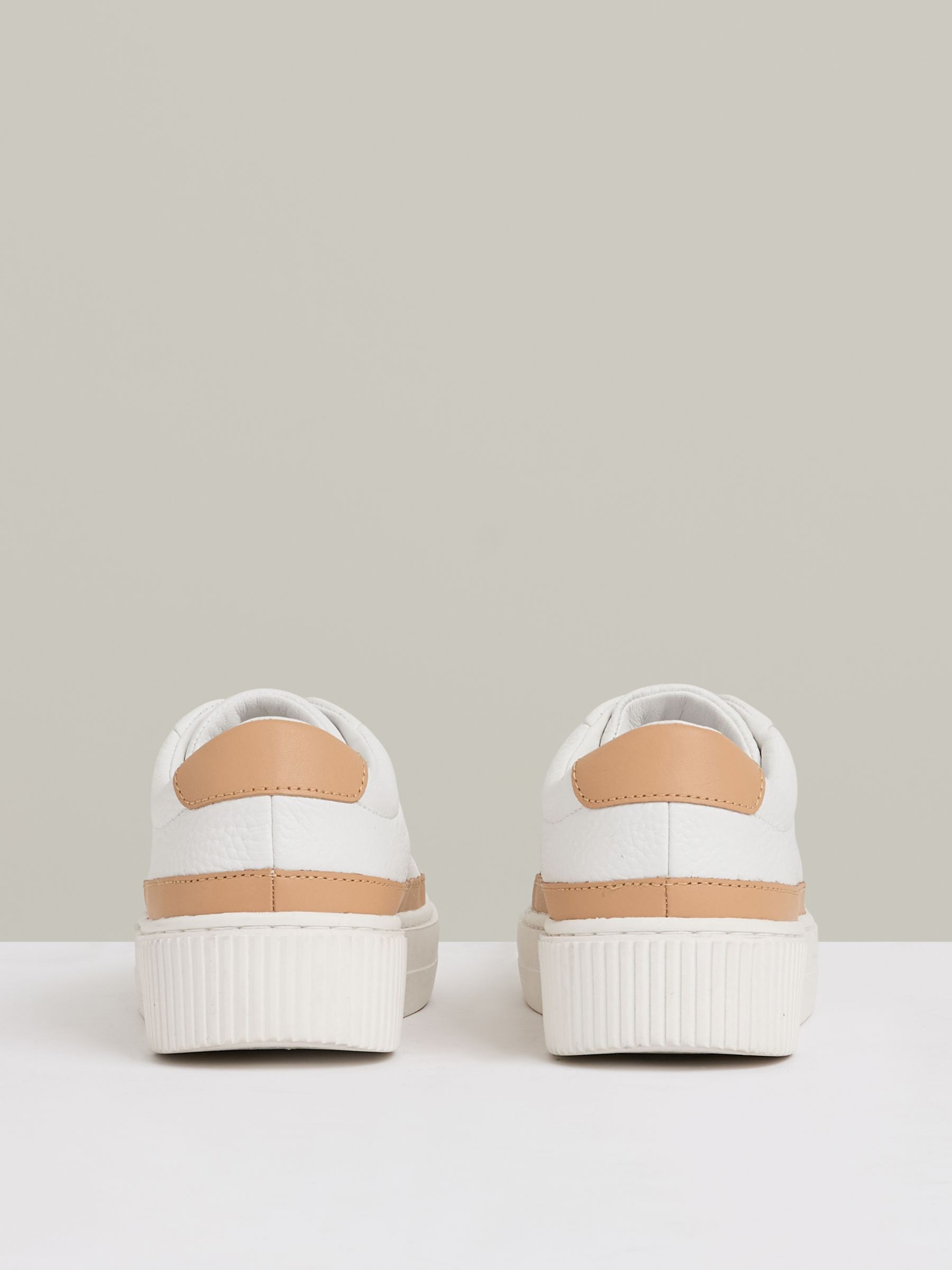 Grained Leather Platform Trainers in Camel/White