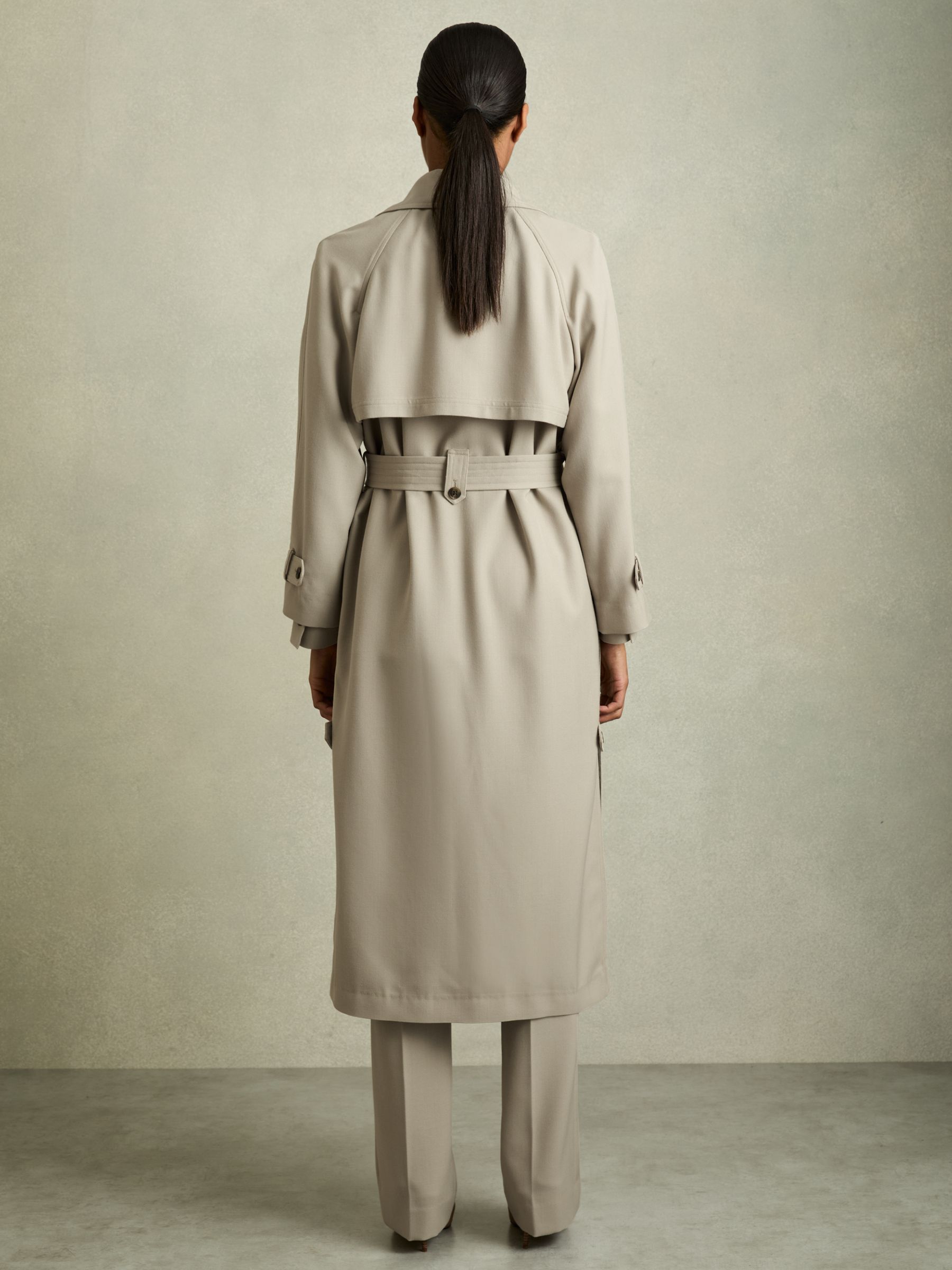 Wool-Blend Double-Breasted Trench Coat in Neutral