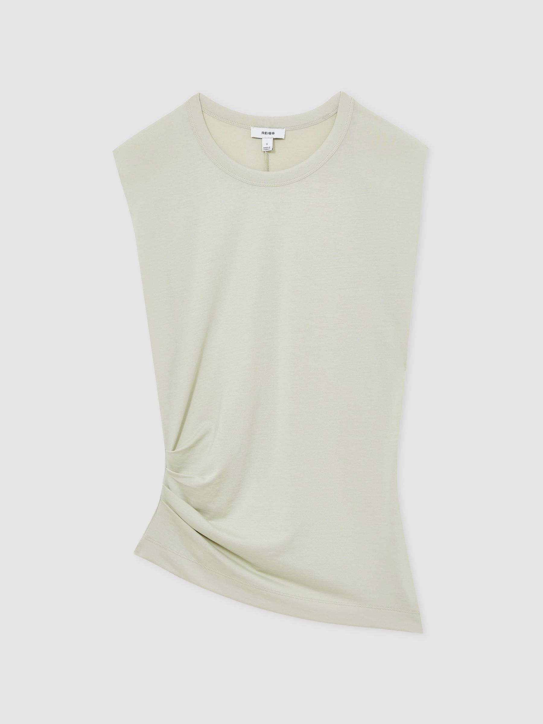 Shoulder-Pad Ruched Jersey Top in Sage