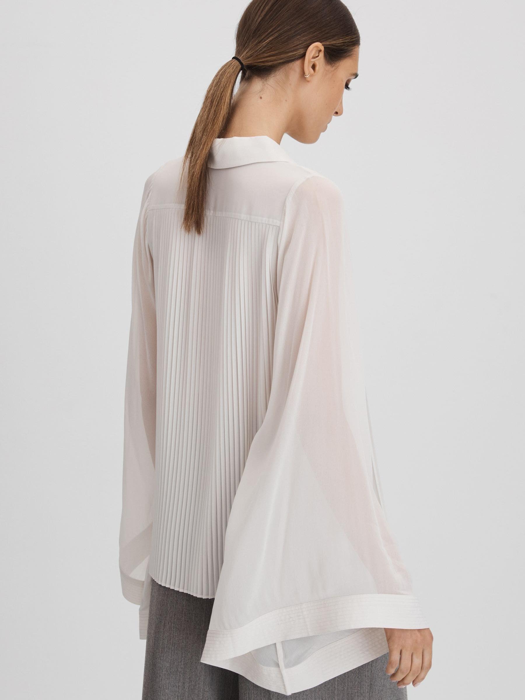 Pleated Flared Sleeve Blouse in Pale Blue
